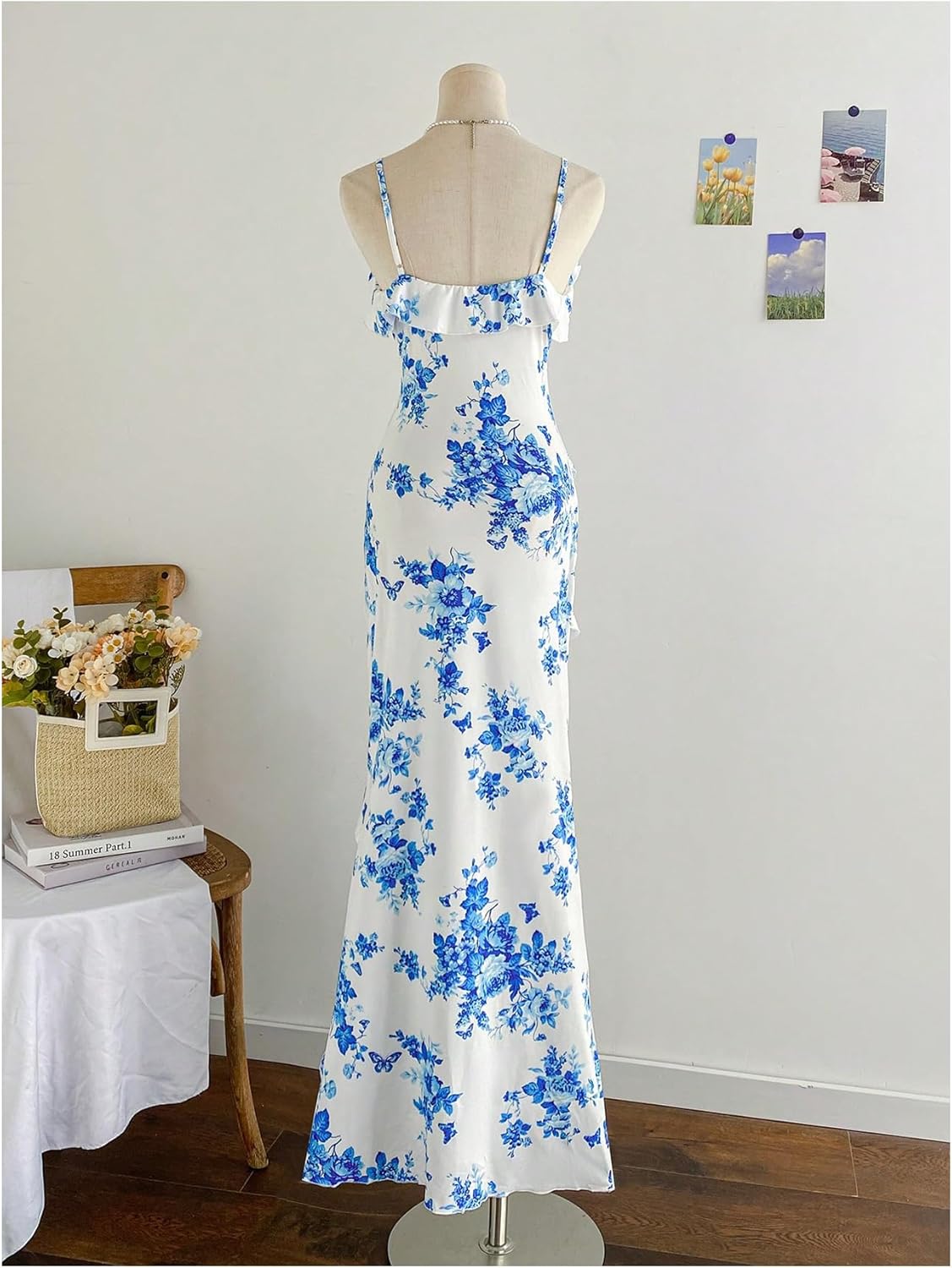 Floerns Women's Long Summer Maxi Wedding Guest Dresses Floral Cocktail Ruffle Trim Spaghetti Strap Beach Vacation Cami Dress - Image 3