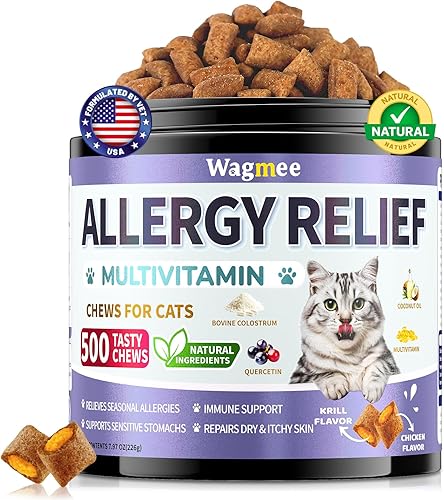 Masticables para aliviar la alergia en gatos  500 golosinas crujientes y cremosas para todas las razas  Picor en la piel de gato y alivio de