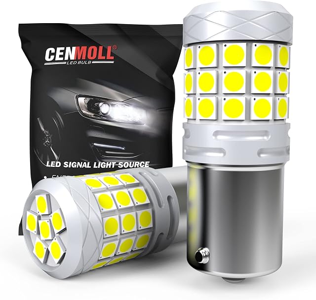 Cenmoll 382 P21W BA15S Led Bulb White, Super Bright 40W 2000LM 12V-24V Canbus Error Free 1156 BA15S 382 P21W Car Bulbs for Backup Reverse Parking Light Turn Signal Brake Tail Lights, Pack of 2