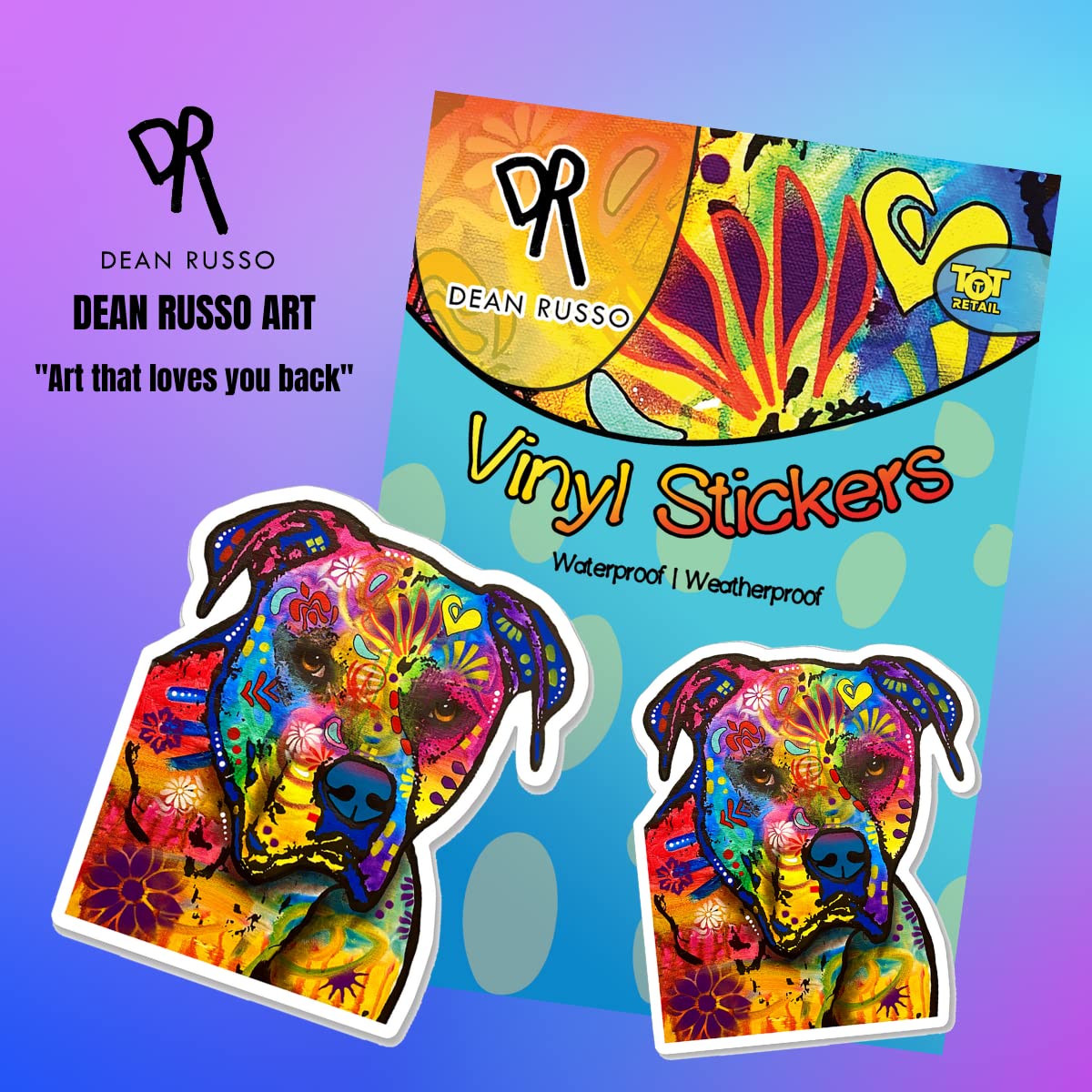 Dean Russo Pitbull Stickers 2-Pack – Waterproof Vinyl Decals For Cars, Laptops, Water Bottles (3.5”x3” & 4.5”x4”), Gift For Pit Bull Lovers