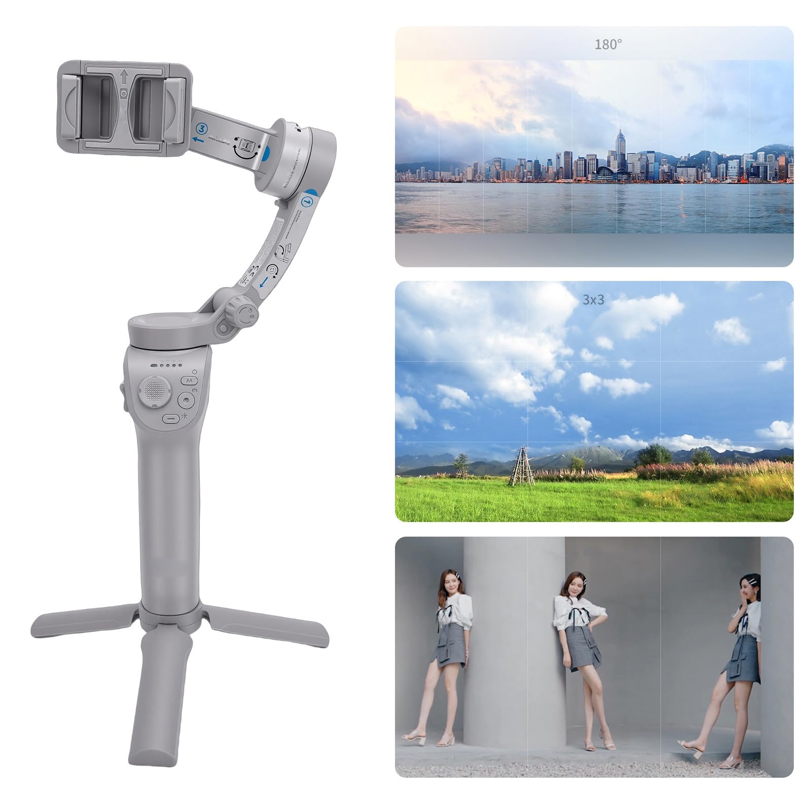 Fabater Estabilizador Vlogging Estabilizador de 3 Ejes con Trípode y Tecnología Antivibración para una Grabación de Vídeo Apto para Viajes Plegable de 16,3 Cm