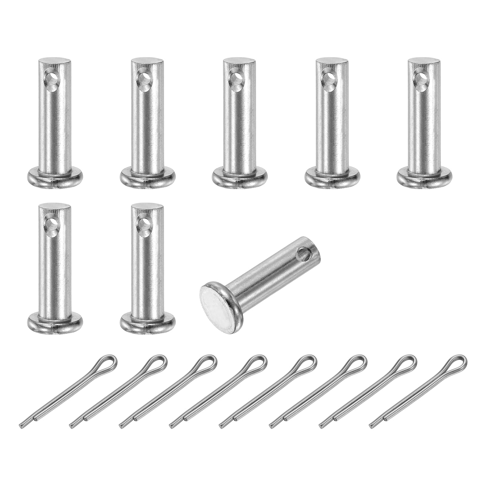 sourcing map 8Pcs M6x20mm Clevis Pins, 304 Stainless Steel Single Hole Flat Head Clevis Pin Hairpin Location Pin with Cotter Pins for Trailer Latch Mechanics Repair Furniture Installation