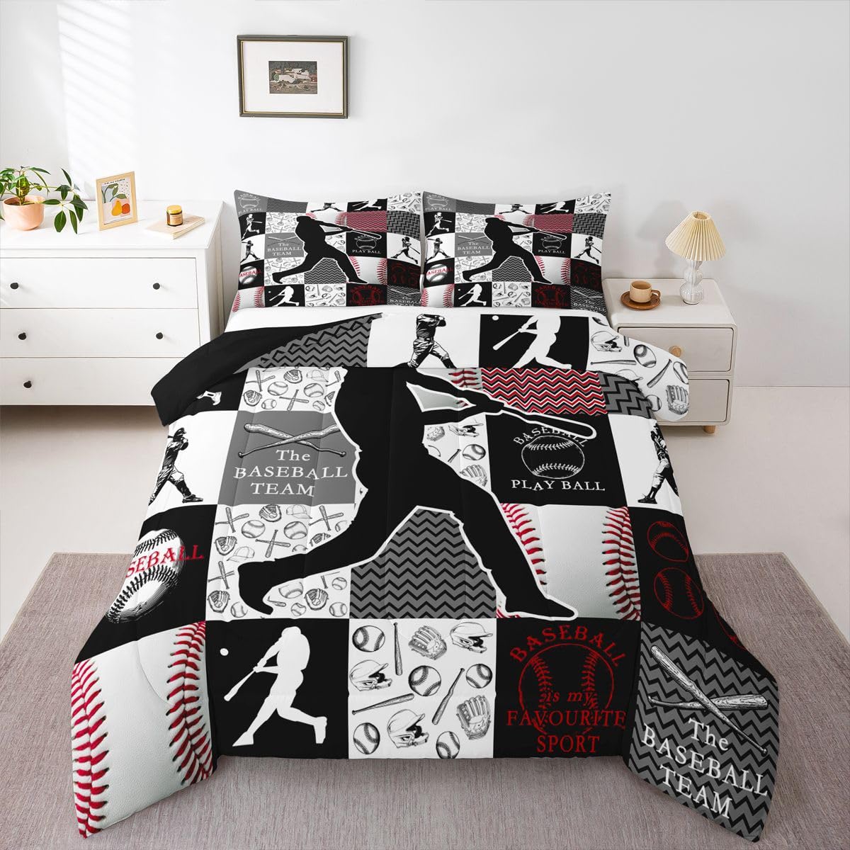 Feelyou Baseball Comforter Set Full Size 3 Pcs Kids Boys Girls