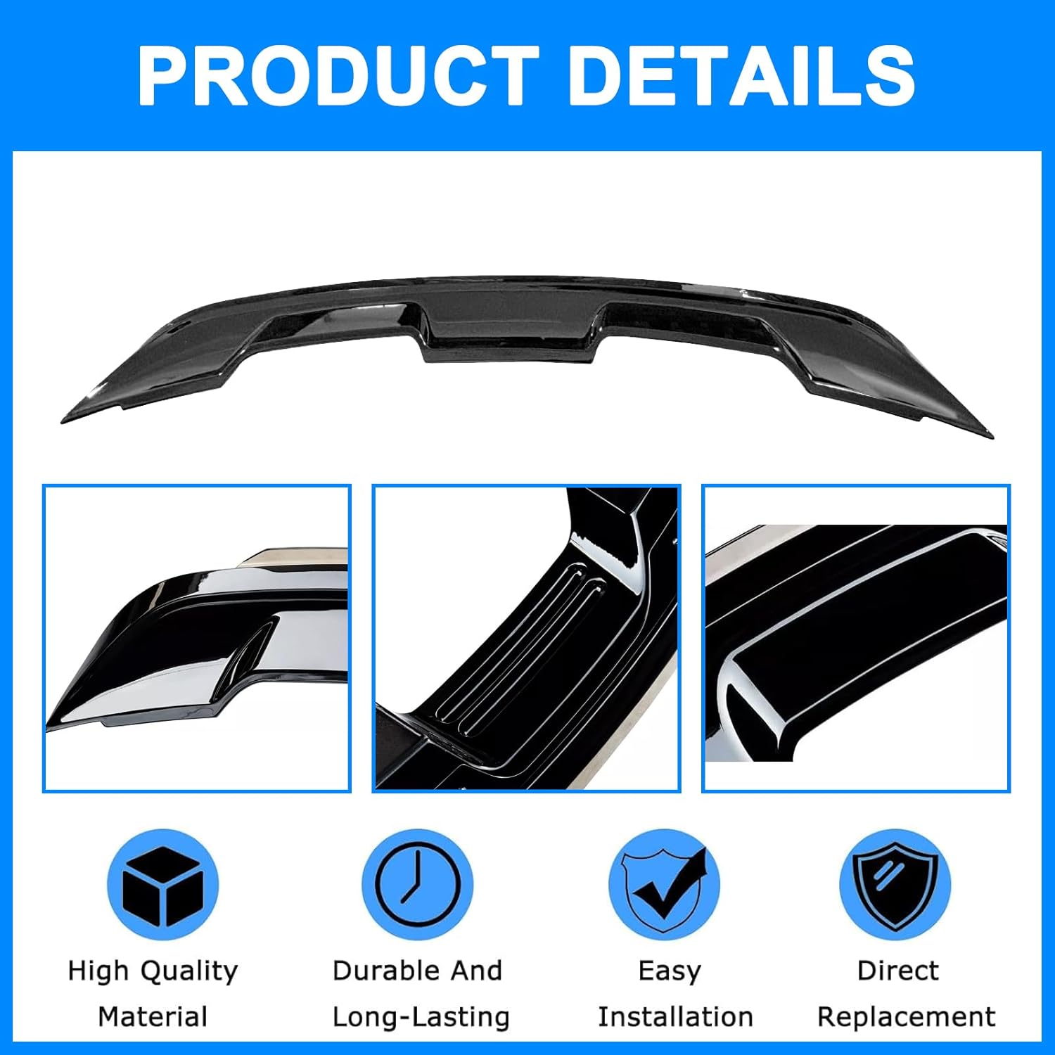 Rear Spoiler Wing for 2015-2023 Ford Mustang V6/V8/Shelby/GT/EcoBoost 2 Door Coupe GT350 GT500 Rear Trunk Lid Wing Spoiler (Glossy Black)
