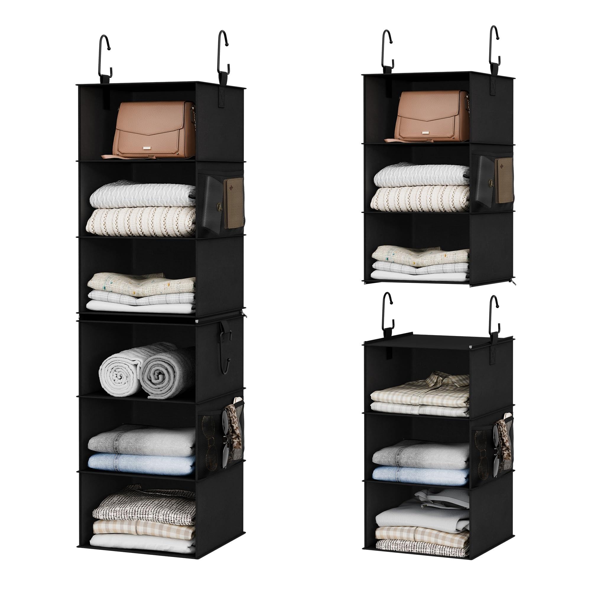 StorageWorks 6-shelf separable hanging closet organizer in beige, white and ivory
