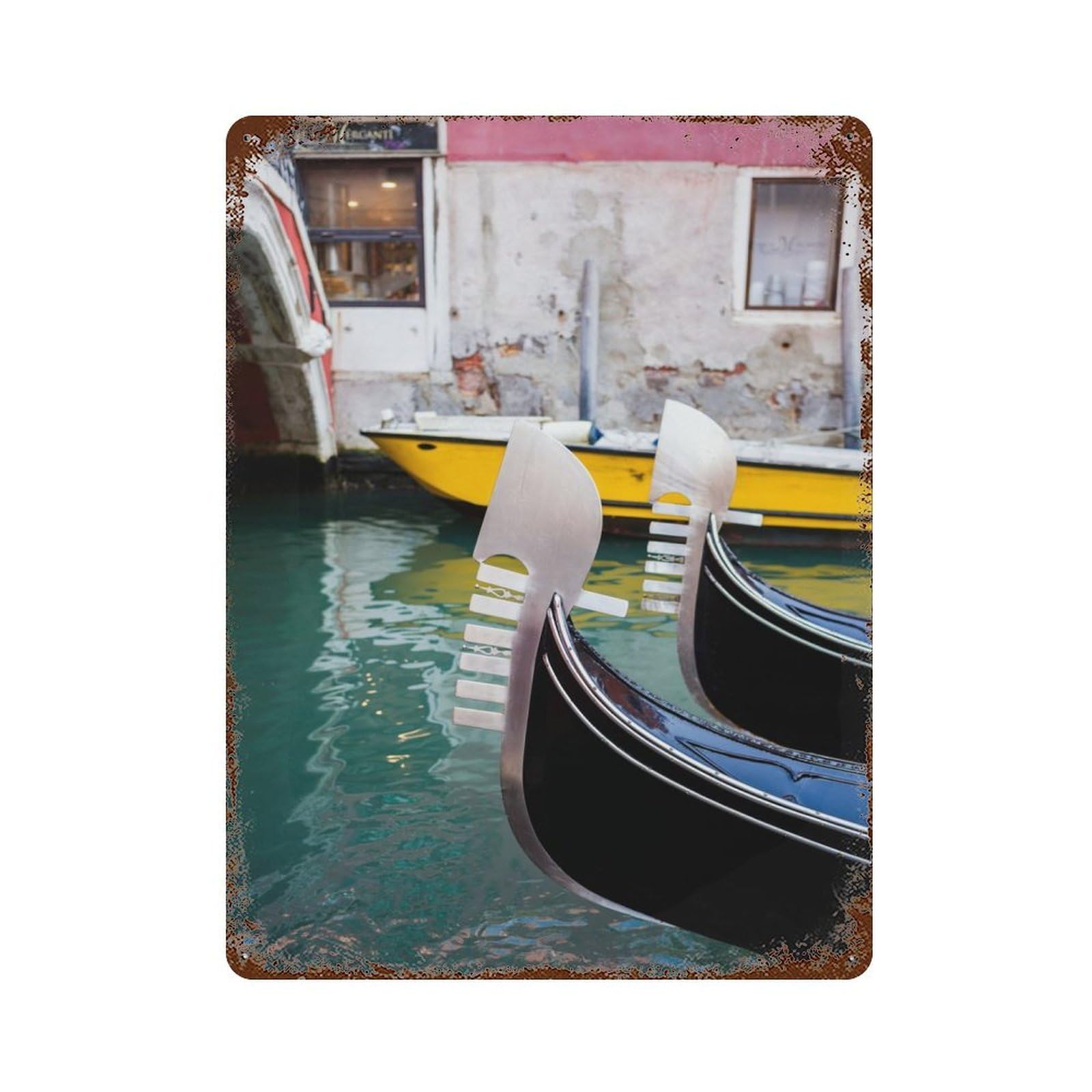 Rust Effect Tin Sign Gondola Prows Venice 15.7"x11.8", Vintage Wall Decor for Basement, Hobby Room And Garage Decor