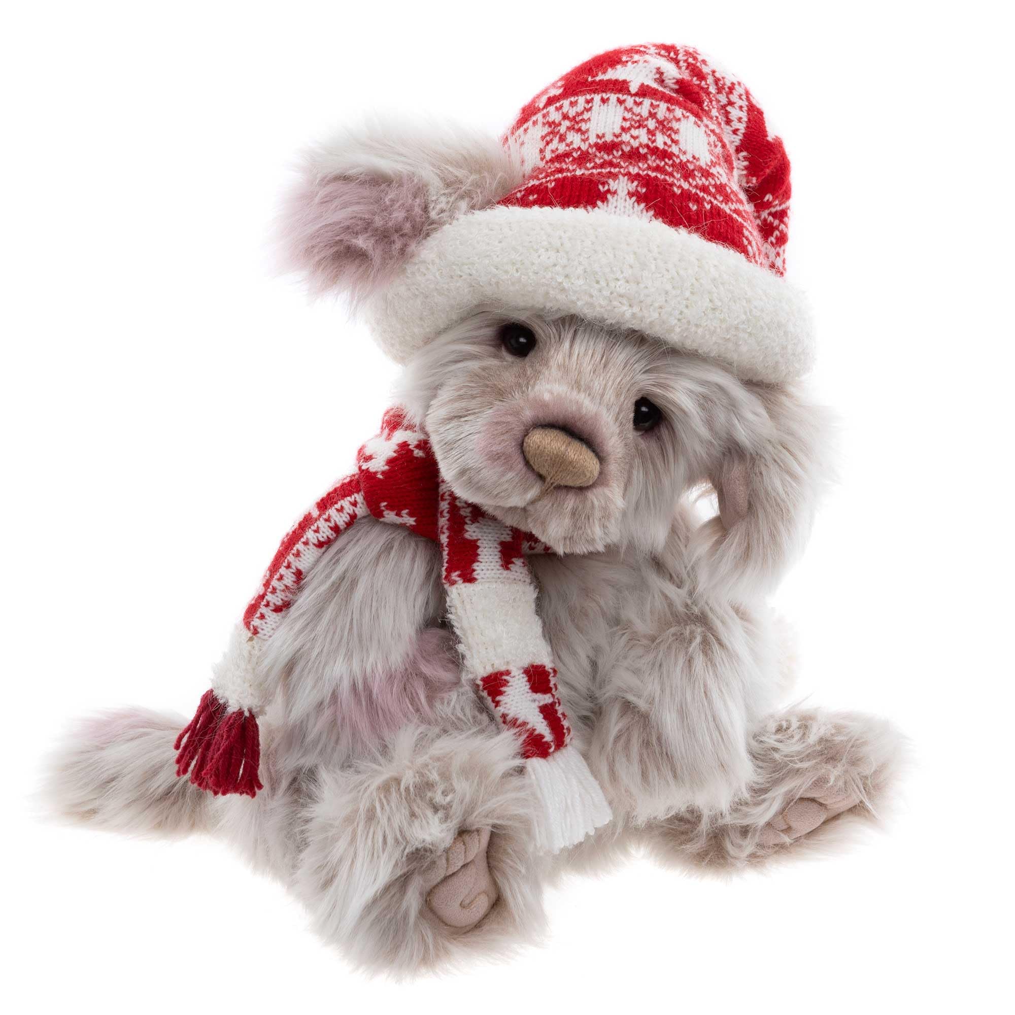 Charlie Bears Papplewick | Grey and Pink Winter Plush Puppy Dog Collectable Five-Way Jointed