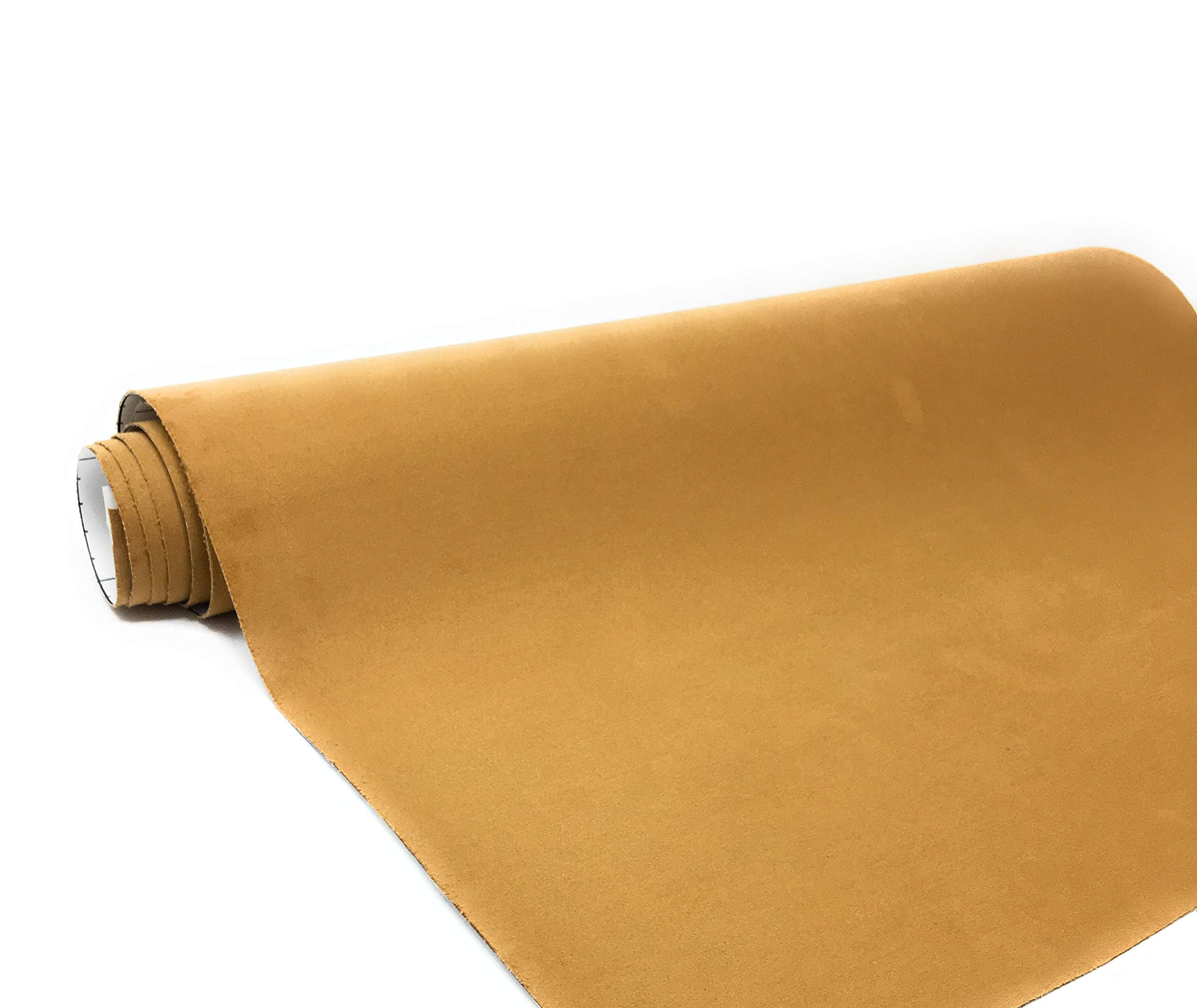 Suede Fabric Wrap - Self Adhesive Film Sticker 16 x 55 Inches Silky Decal Sheet for Car Interior Furniture Upholstery DIY Elastic Stretch Peel and Stick Caramel