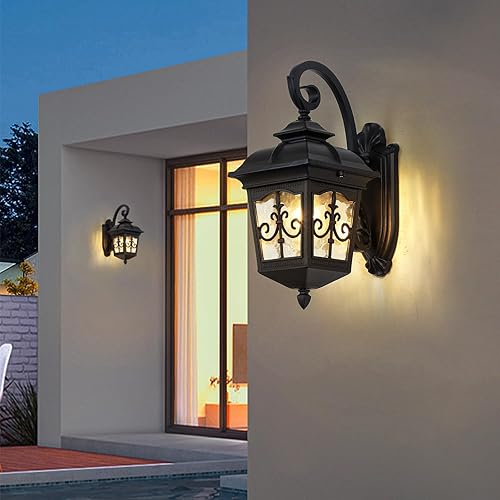Miniatura 5 de Luces de pared clásicas negras para exteriores, accesorio de iluminación exterior de la antigua Roma con pantalla de ventana, lámpara de pared