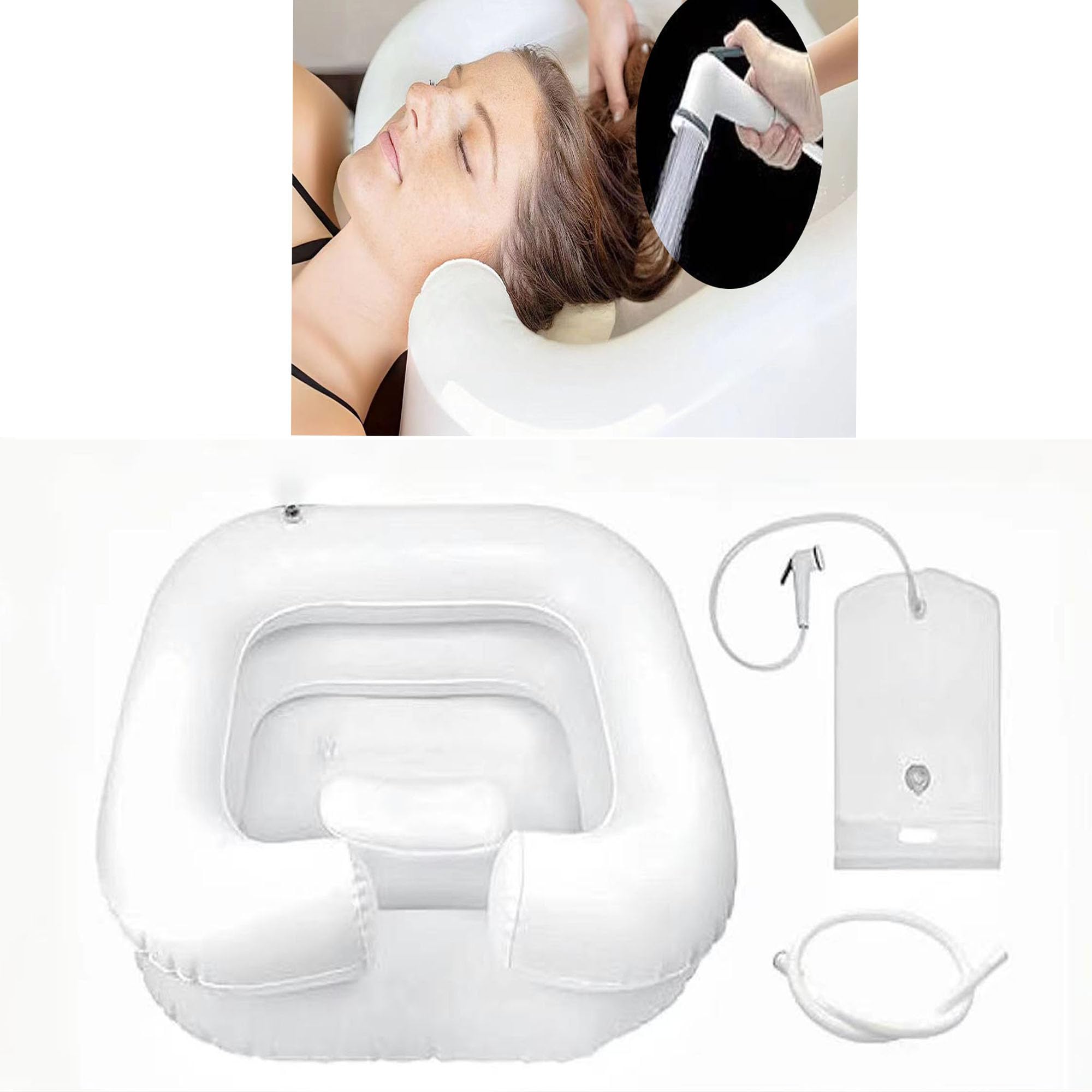 Lavabo Inflable Portatil,Lavacabezas Portatil Hinchable,Lavabo Inflable Para El Cabello,Lavacabezas Portati Peluqueríal,Lavacabezas Hinchable con tubo de Drenaje,Con bolsa de agua (A)