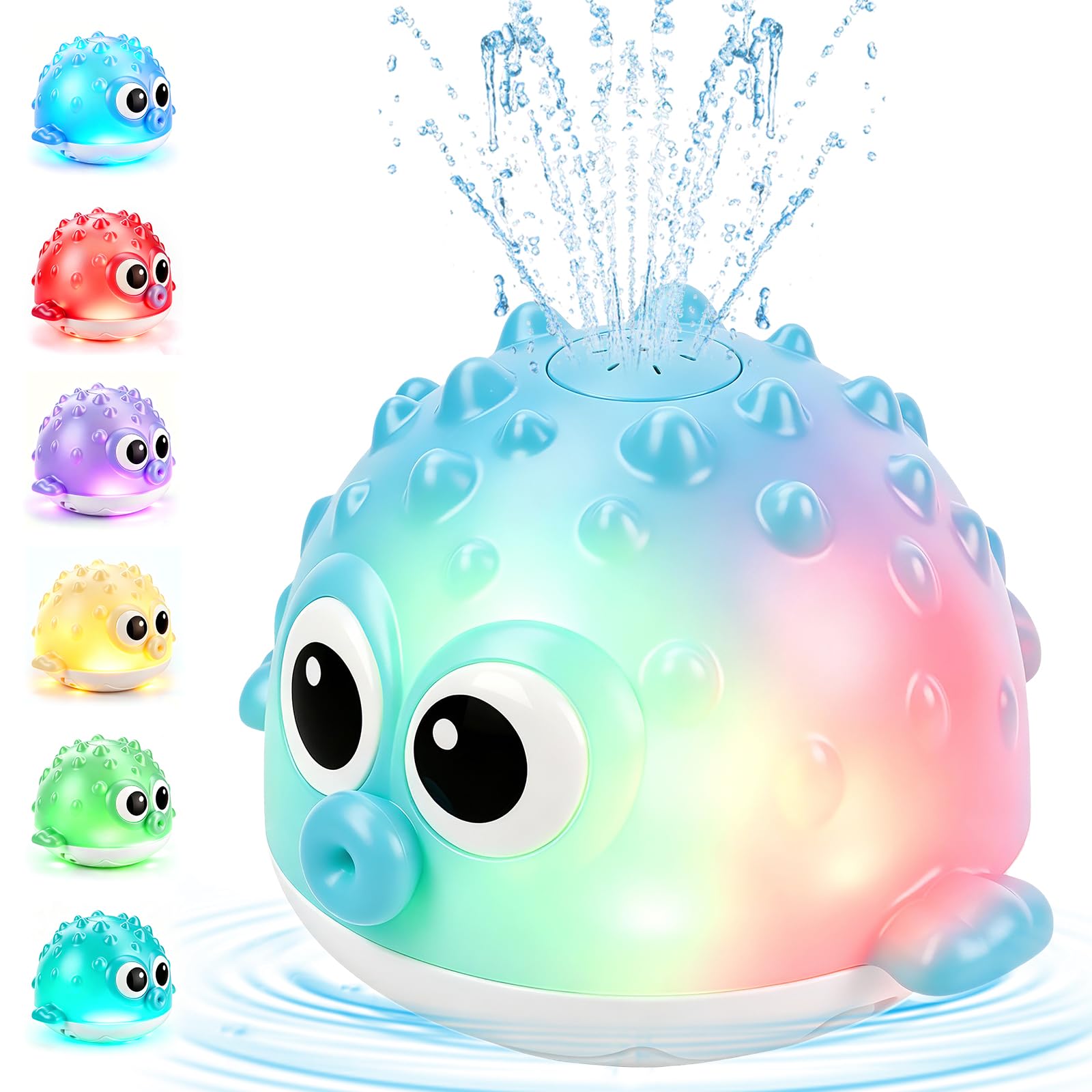 Vanixio Baby Bath Toys, Light Up Pufferfish Sprinkler Bath Toys for Kids