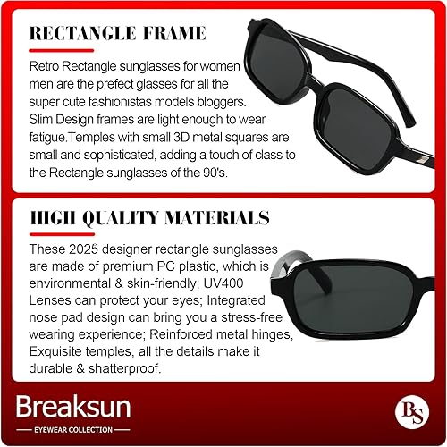 Miniatura 7 de Lentes de sol rectangulares retro para mujeres y hombres, de moda de los años 90, pequeños anteojos de sol cuadrados 2025 de diseño vintage