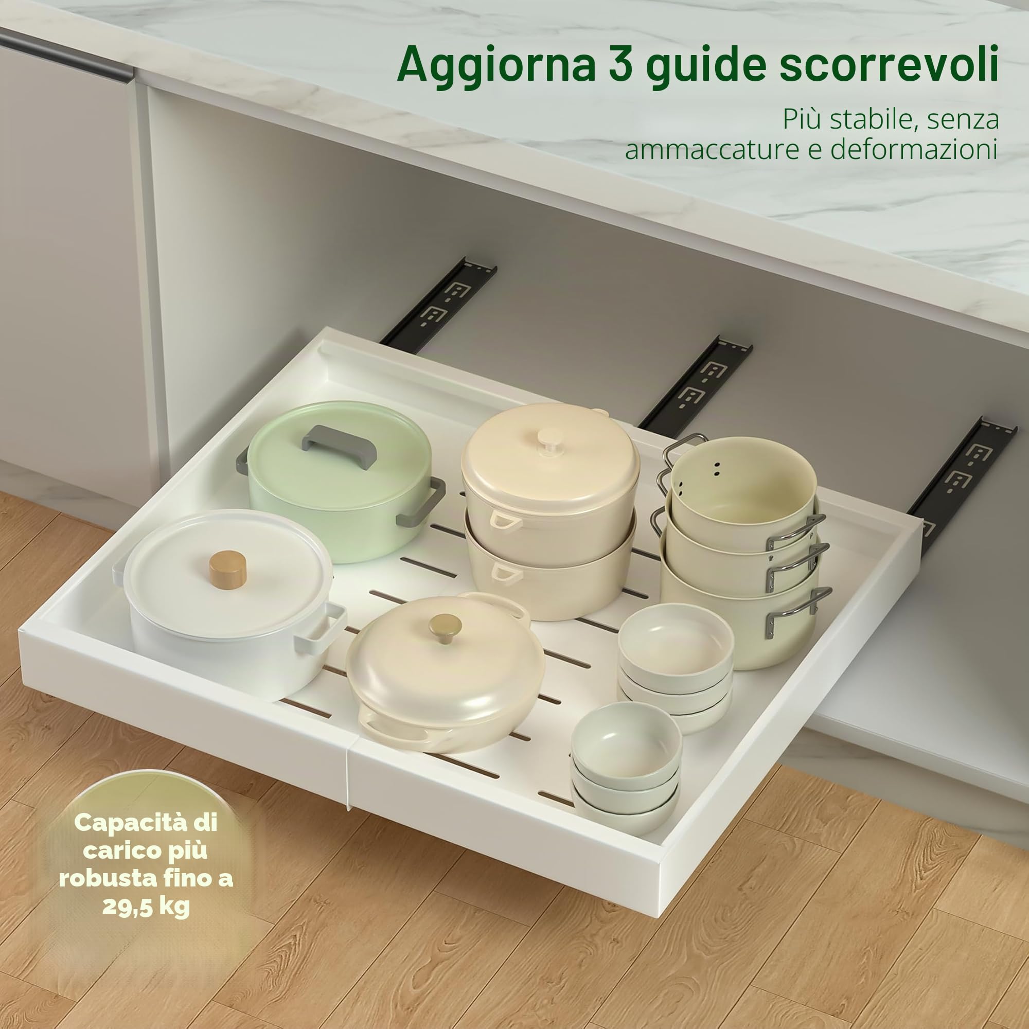 Cassetti Estraibili Per Cucina 2 pezzo, Cassetto Estraibile Cucina A Larghezza Regolabile, Cassetto Telescopico Cucina, Cassetti Scorrevoli Per Cucina (Bianco 32-52cm)