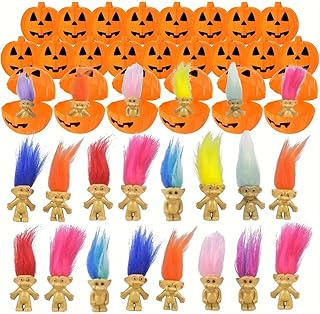24 Pcs Vintage Lucky Dolls Action Figures Bulk with 12pcs Halloween Pumpkin Candy Box Great for Kids Boys Girls Halloween Party Favors Treat Bags Gifts Yard Home House Décor
