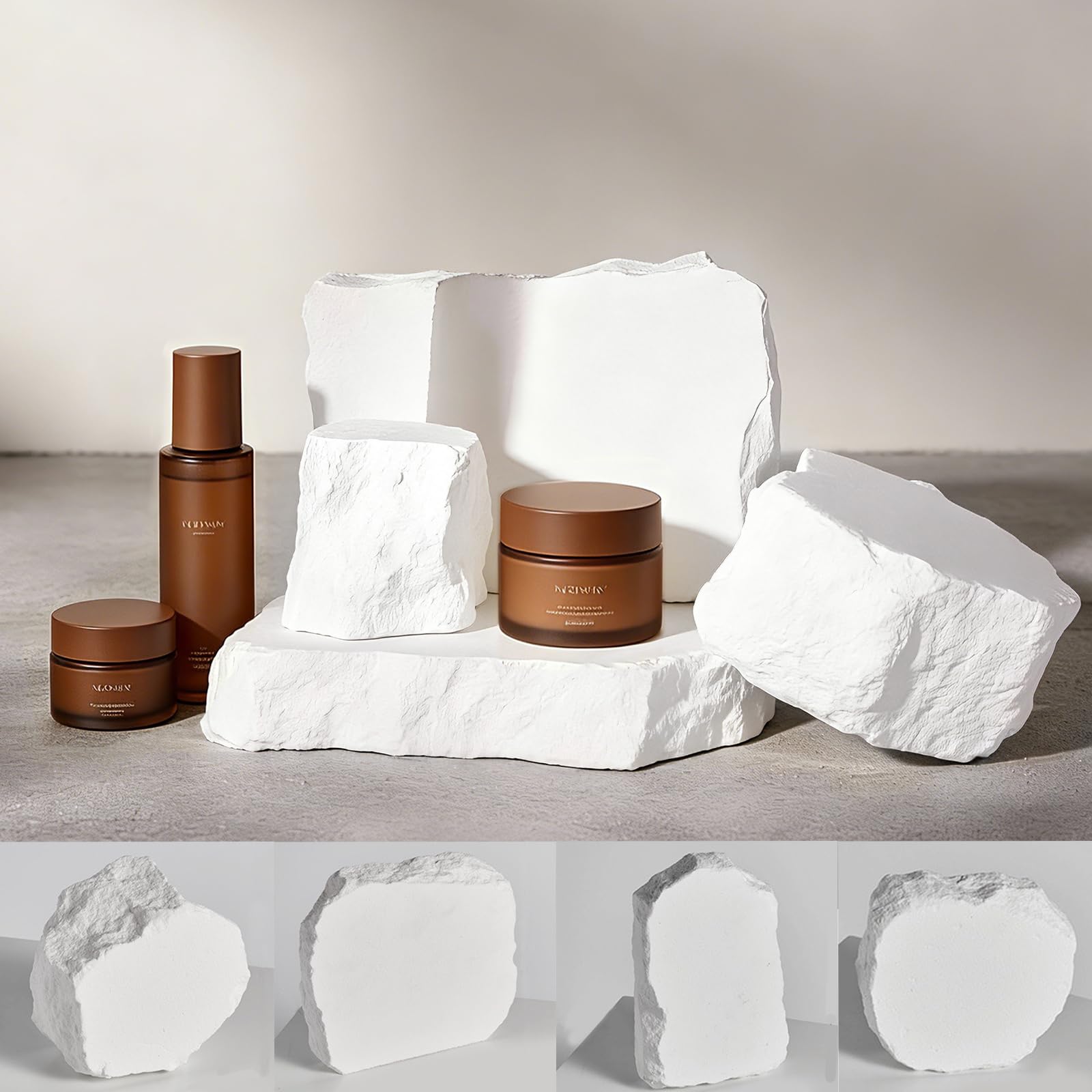 4 pezzi di design originale, oggetti di scena per fotografia, impermeabili, duri, scultura in gesso irregolare, come oggetto decorativo fotografico, per servizi fotografici (bianco)
