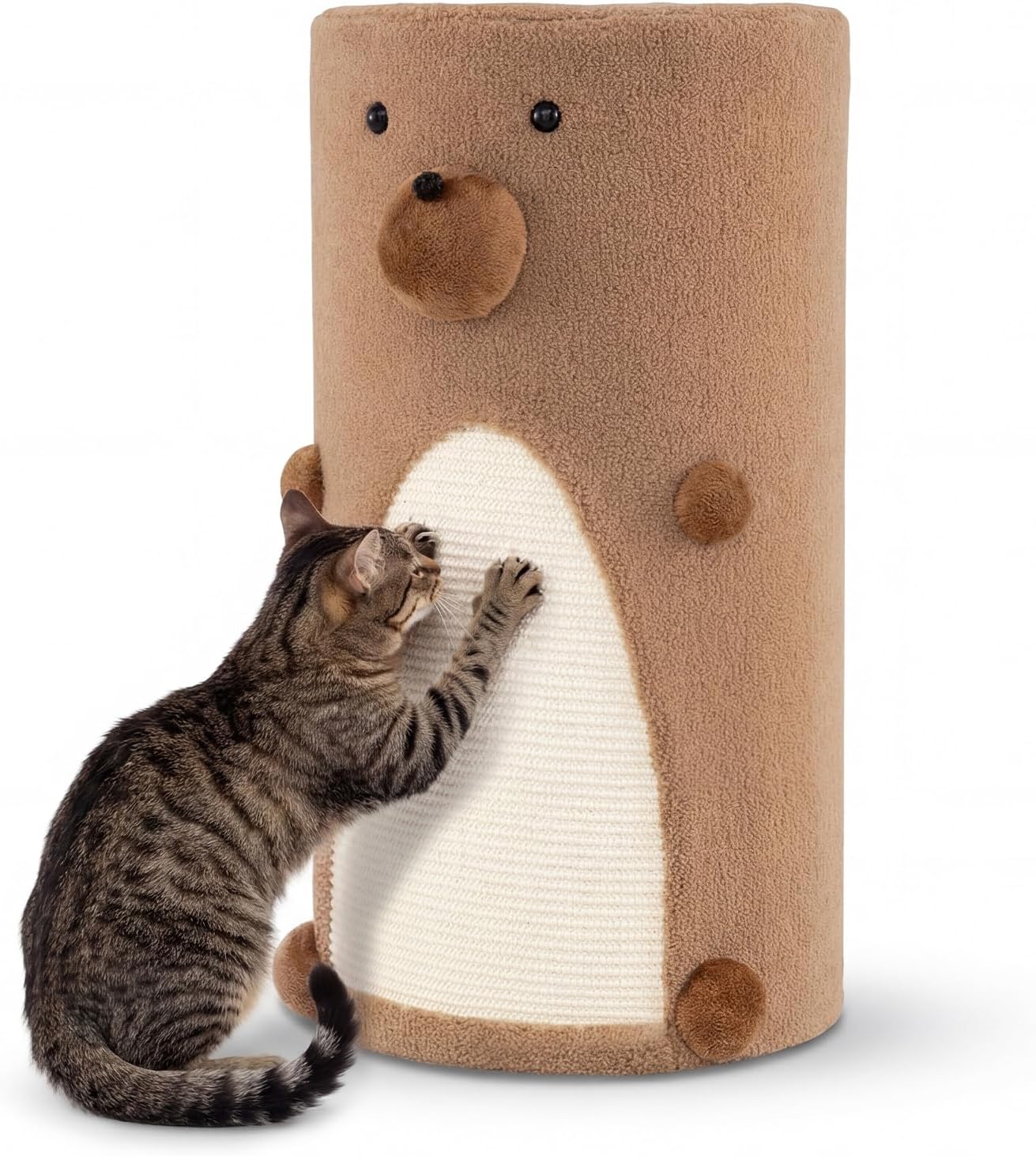 Cat Scratching Barrel, Diameter 35 x 66 cm, Scratching Post with Sisal Scratching Mat and 2 Cat Caves, Cat Barrel up to 15 kg, Cat Tree for Small and Medium Cats, Brown