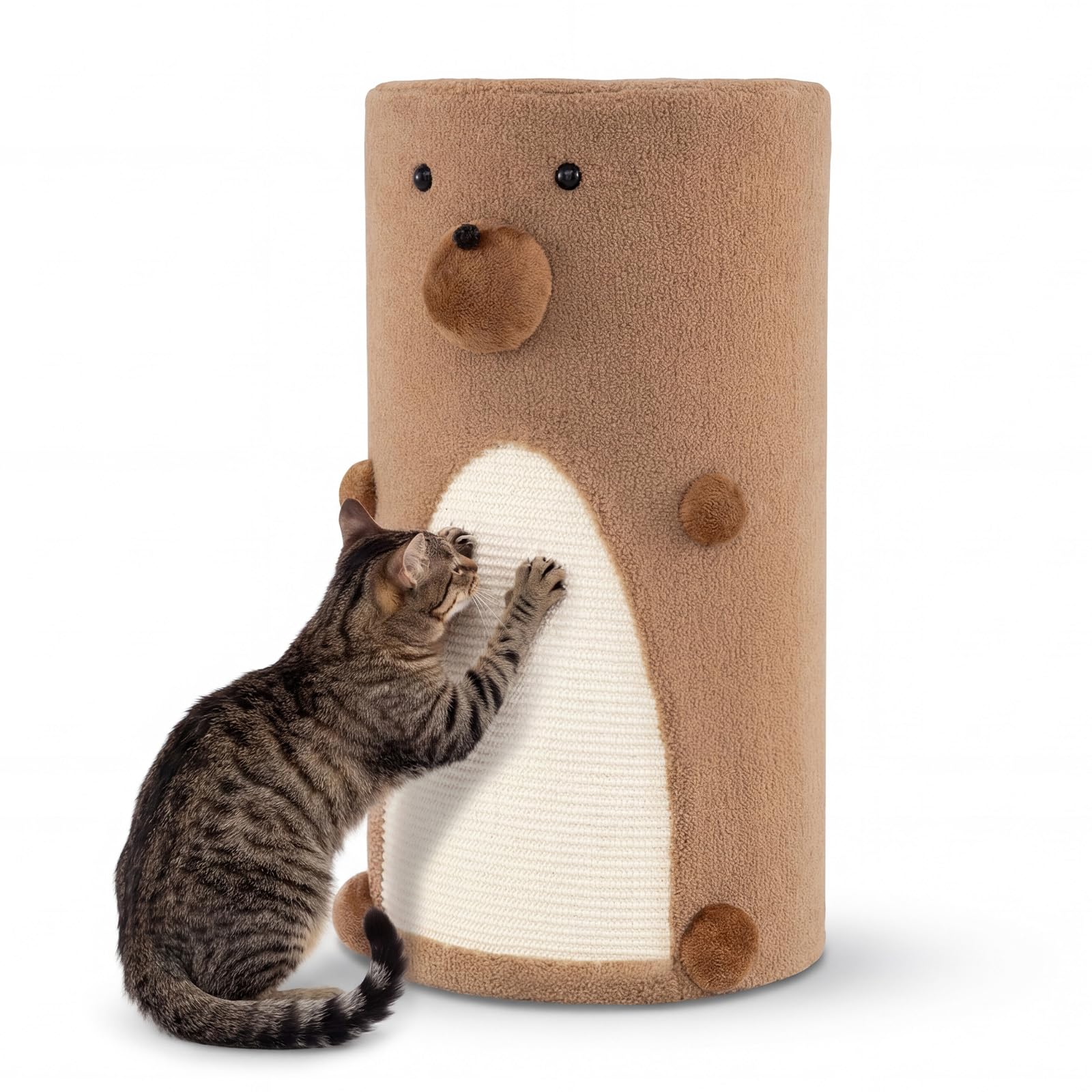 FANTASK Kratztonne, Ø 35 x 66 cm, Kratzbaum mit Sisal-Kratzmatte & 2 Katzenhöhlen, Katzentonne bis 15 kg, Katzenbaum für kleine und mittelgroße Katzen, Braun