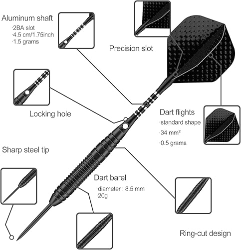 Miniatura 9 de sanfeng Darts Metal Tip Set Kit - 3 Pack Professional 22 23 Grams Steel Tip Darts with Slim Case Black Purple Blue Aluminum Shafts 9 Flights 50