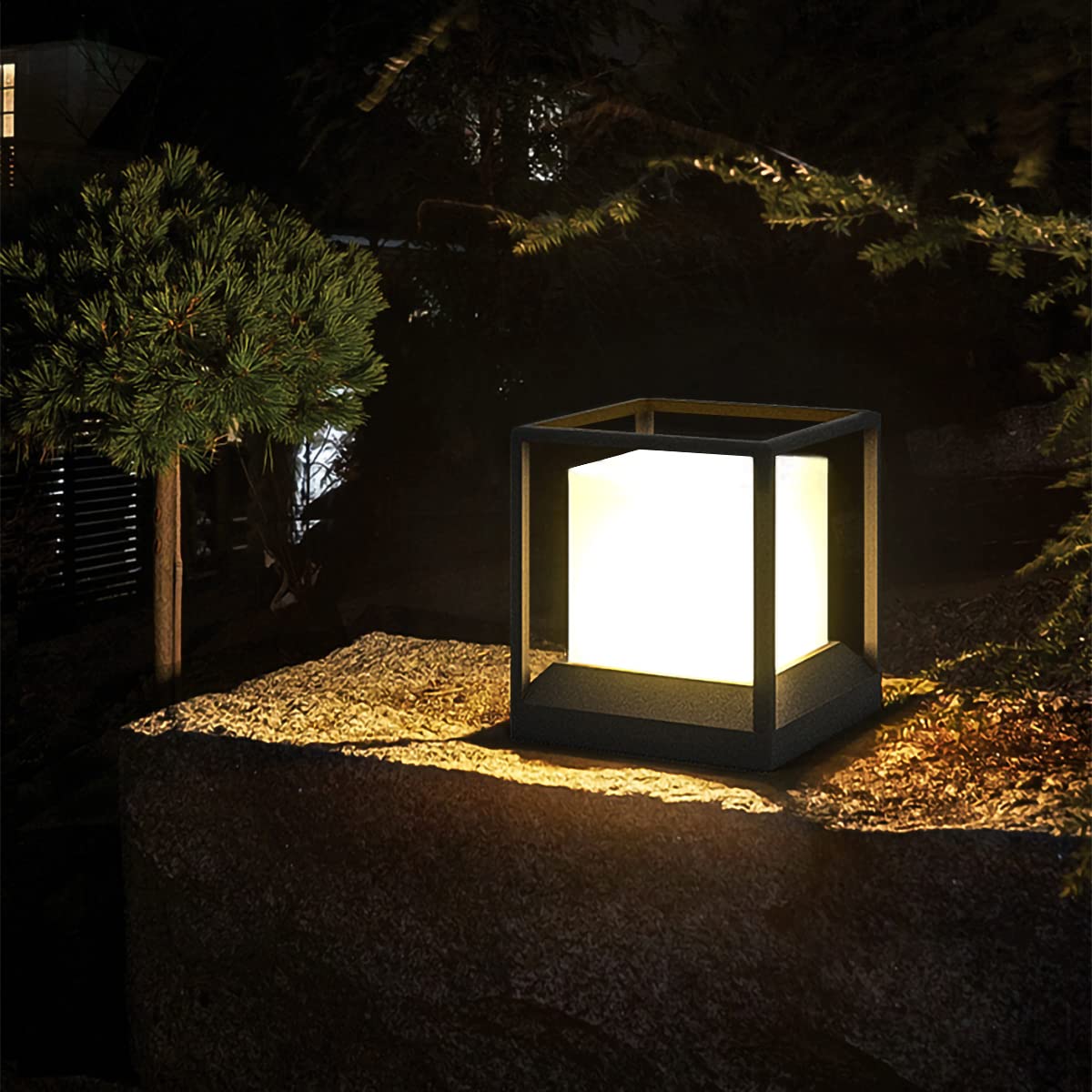 Budbuddy 20W LED Luces Exterior Jardin Farolas Exterior Cuadrada Lamparas Exterior Terraza con Enchufe E27 Farola IP65 Farolas de Jardin Moderno Valla Jardin Exterior Luz Exterior