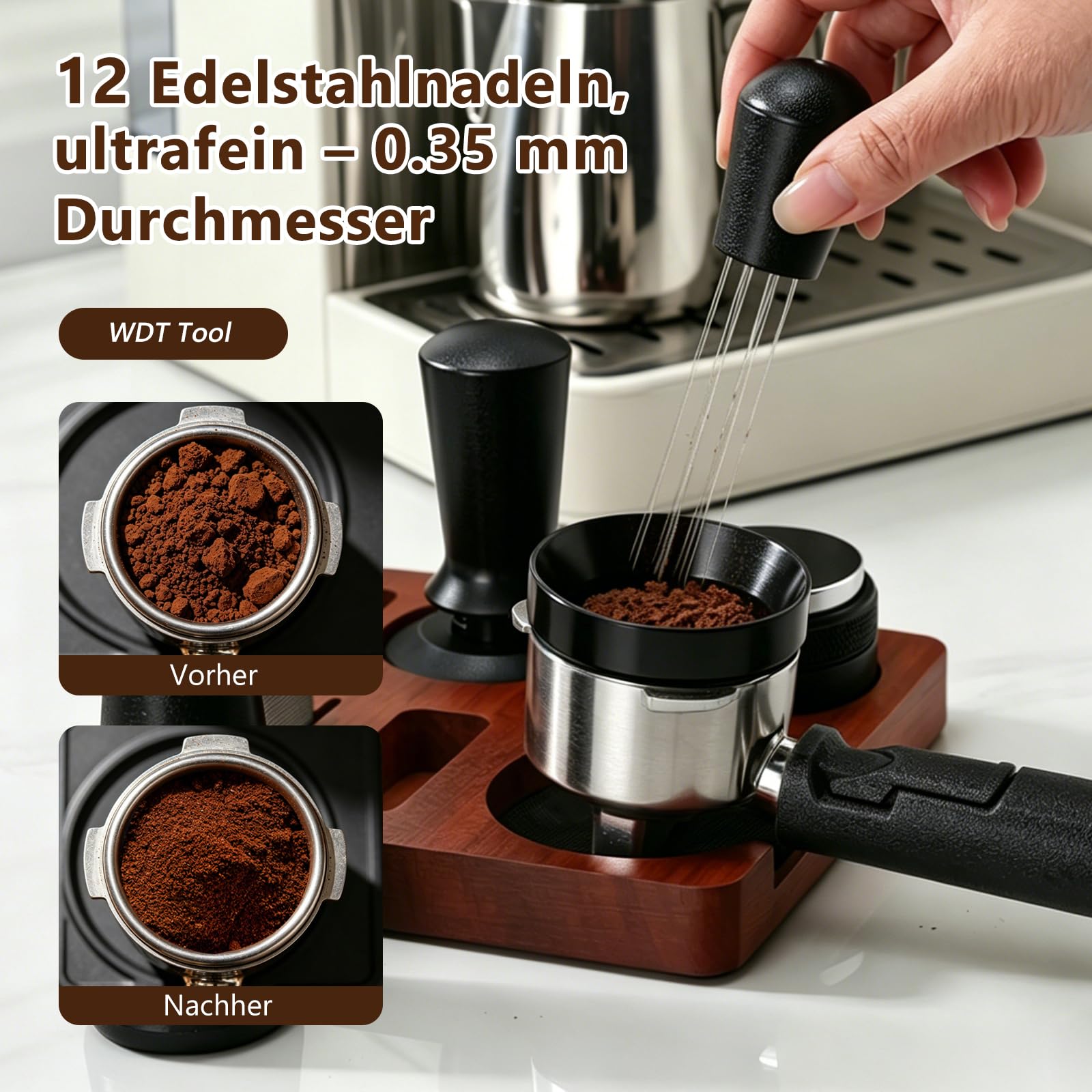 Espresso Zubehör Set 7tlg. – WDT Tool, Tamper, Distributor, Dosierring & Tamperstation | Barista Set aus Edelstahl für Siebträgermaschinen | Schritt-für-Schritt Zubehör für Café (58mm)