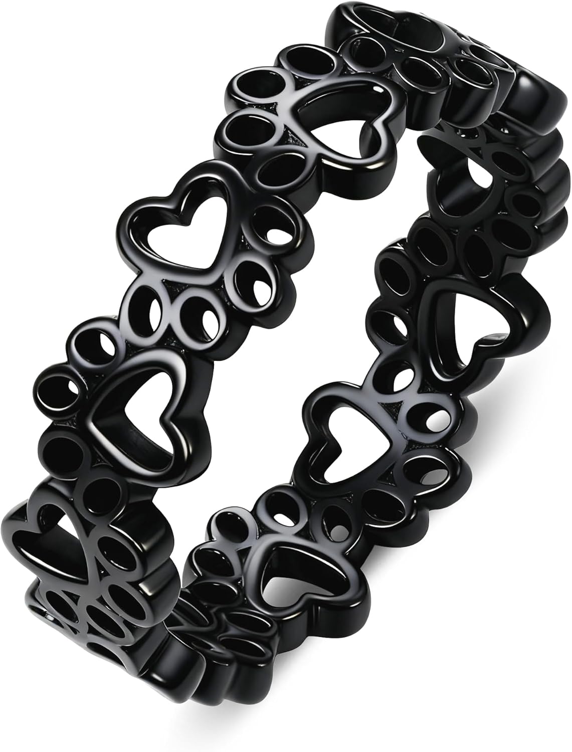 Valentines Day Gifts for Her Black Dog Paw Rings for Women S925 Sterling Silver Cute Cat Puppy Paw Print Ring Stackable Ring Pet Jewelry Gifts Size 8