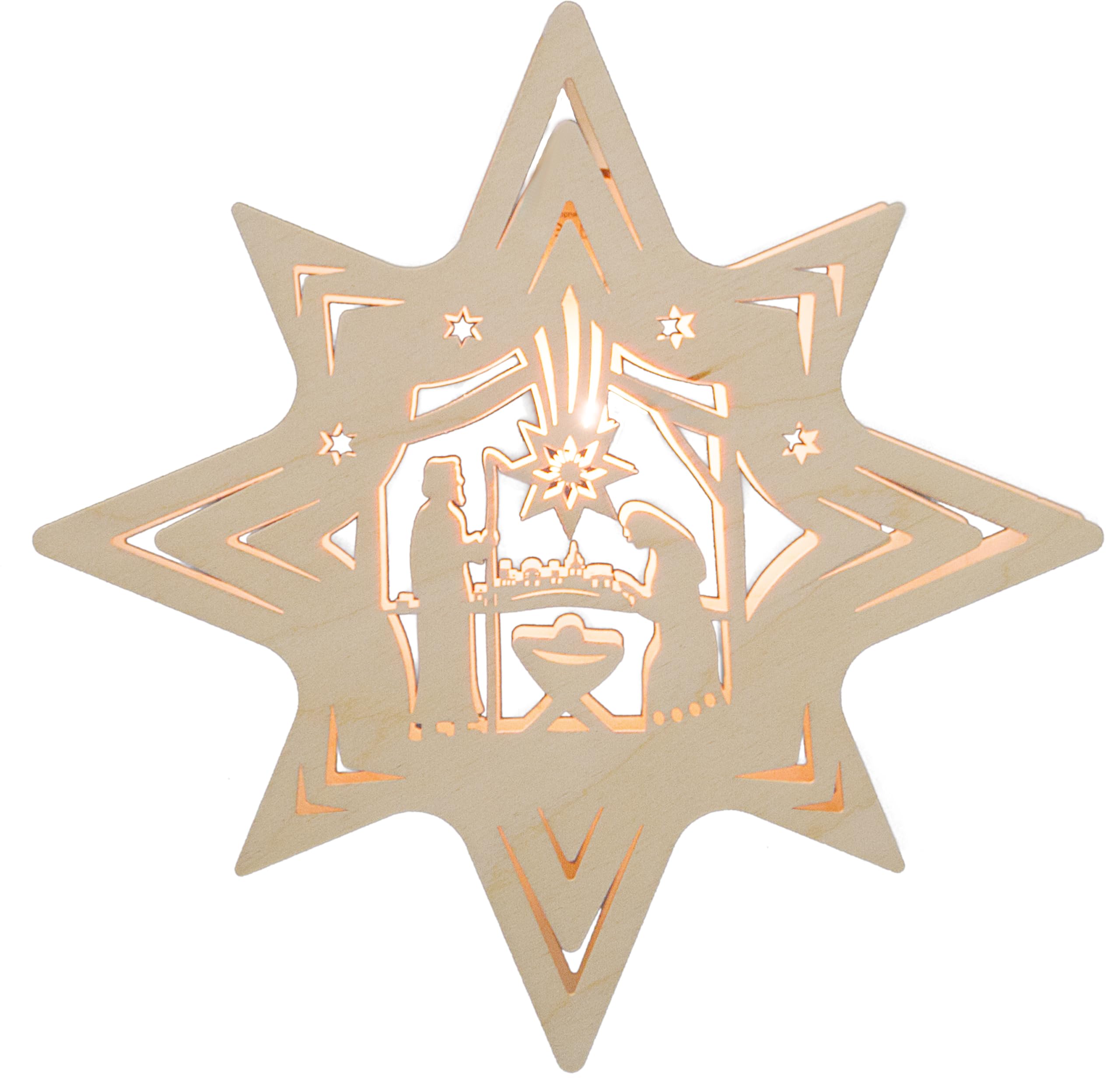 weigla - Fensterbild original Erzgebirge Stern Christi Geburt I Weihnachtsdeko Fenster I 1 Lampe I 7 W, E14 I Fensterbild Weihnachten I Weihnachtsbeleuchtung aus Holz I Fensterdeko hängend