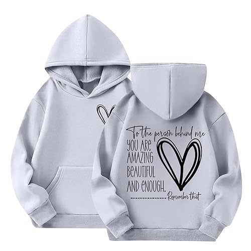 Girls Casual Pullover Hoodie with Heart Graphic and Letter Print