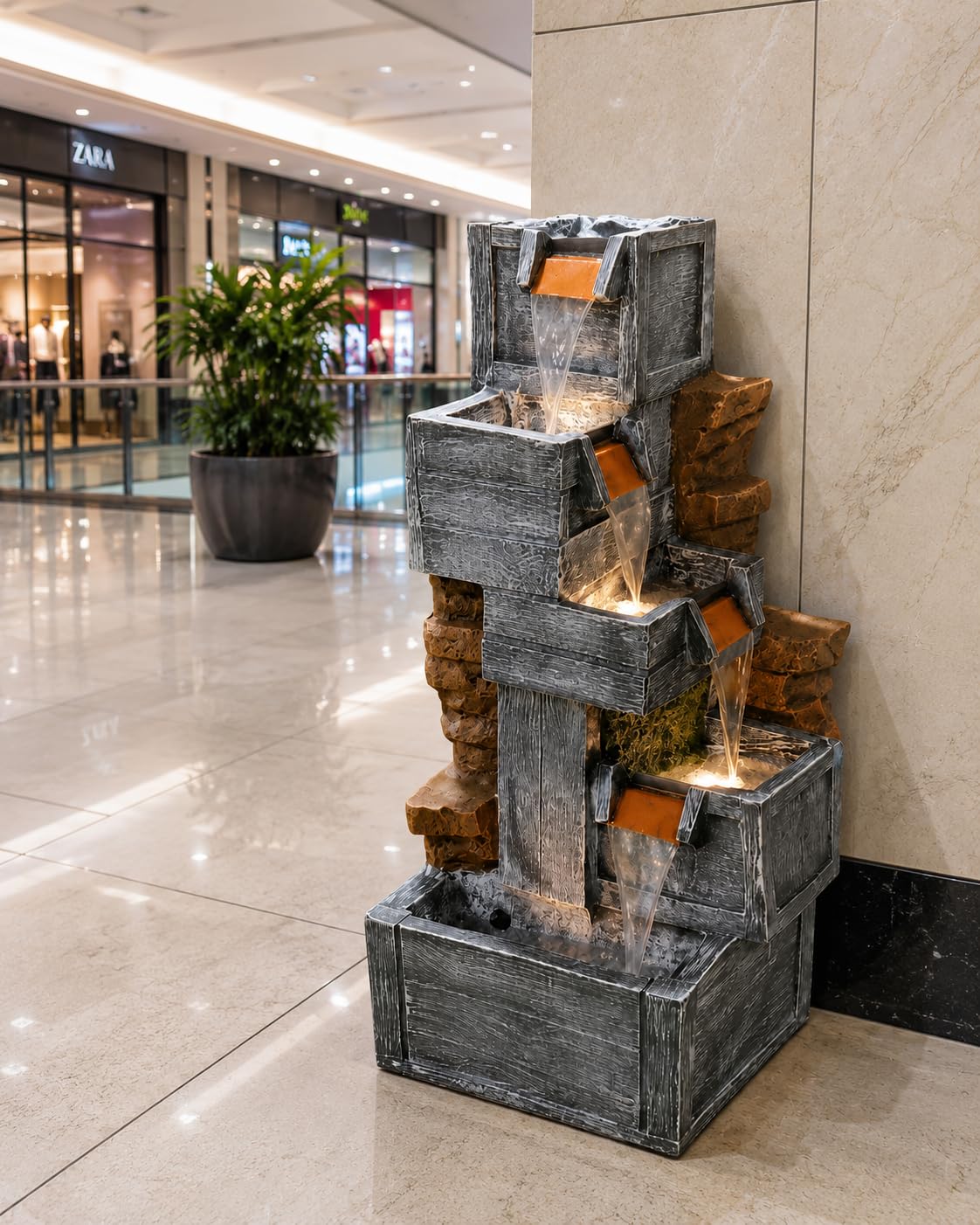 4 Ft Height Tiered Box Water Fountain with LED Lights and Illumination, Indoor/Outdoor|20 Inch Width | Cascading Waterfall for Garden & Living Room Decor-image-34