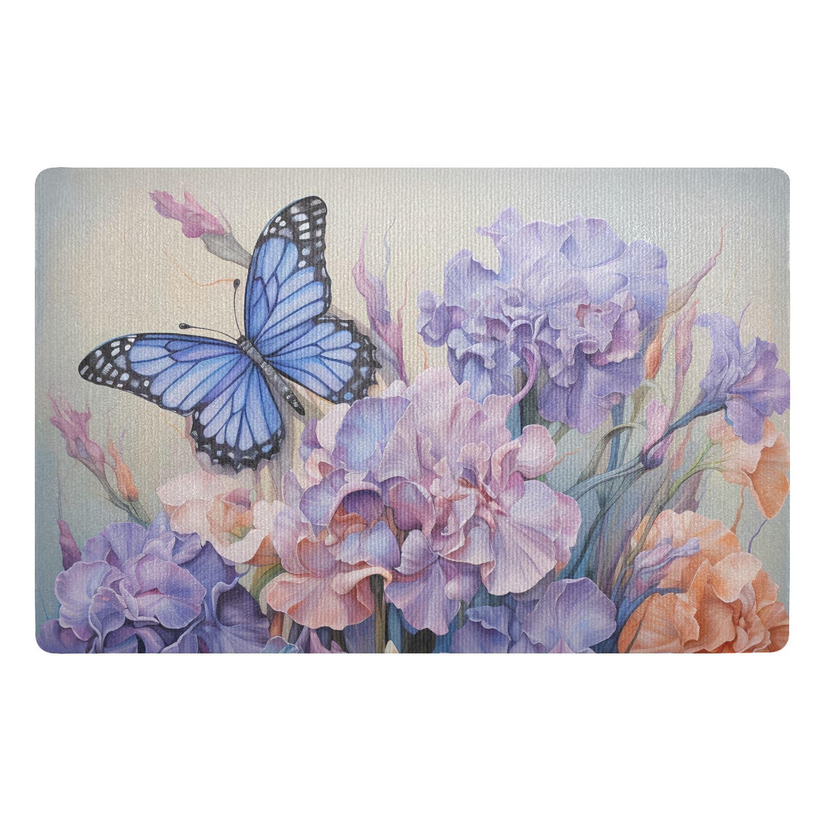 ALAZA Butterfly Purple Flowers Front Door Mat Outside Entrance 32x20 Inch Doormat for Outdoor Indoor Washable Non Slip Floor Mats
