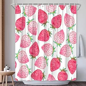 Amazon.com: EUBTPA Strawberry Shower Curtain Tropical Summer Pink Fruit ...