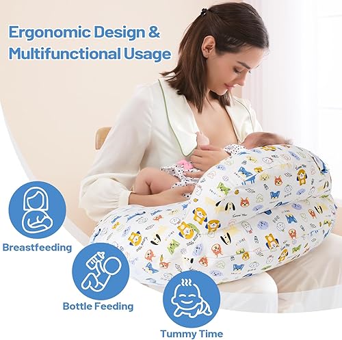 Miniatura 2 de Almohada de lactancia para biberón y lactancia, diseño ergonómico para mamá y bebé, funda de algodón extraíble, lavable a máquina, patrón de perro