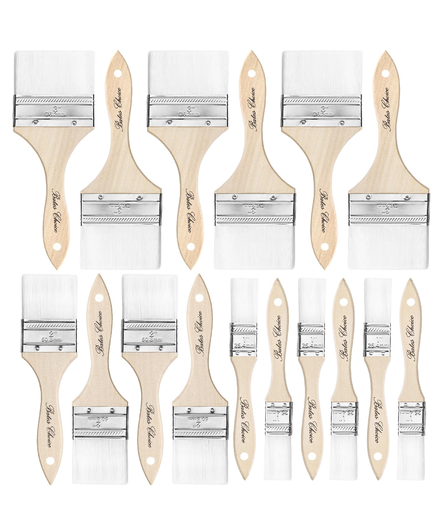 Bates Chip Paint Brushes, 18 Pack, 1", 2", 3", Synthetic Bristles Painting Brushes Set, Chip Brush, Wood Stain Brush Set