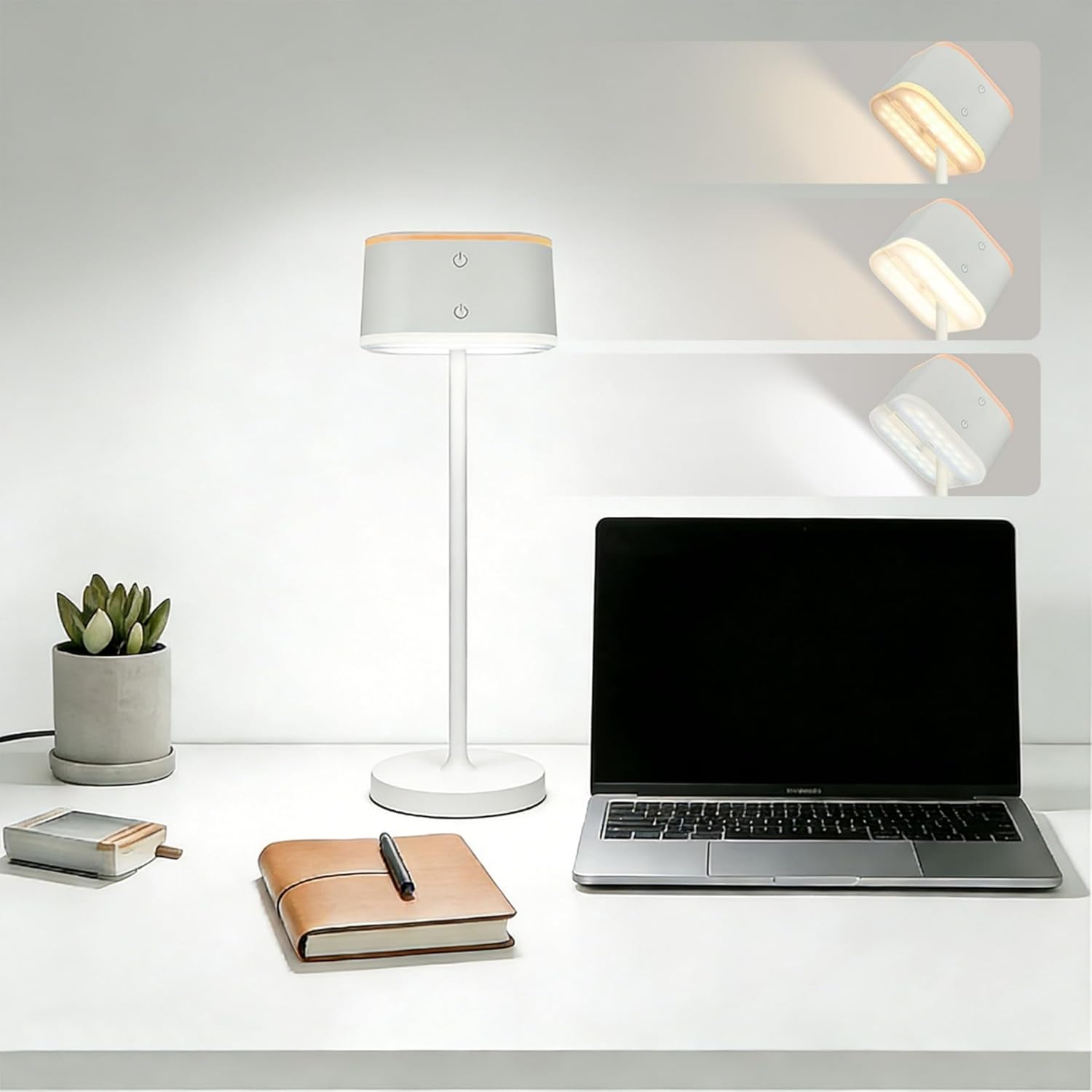 2 Pack Cordless Table Lamps, Rechargeable Touch Lamps for Nightstand & Dining Table, 3 Color Temperatures, 3 Brightness Levels, Dual-Tone Minimalist Design, USB-C Portable Bedside Lights,White