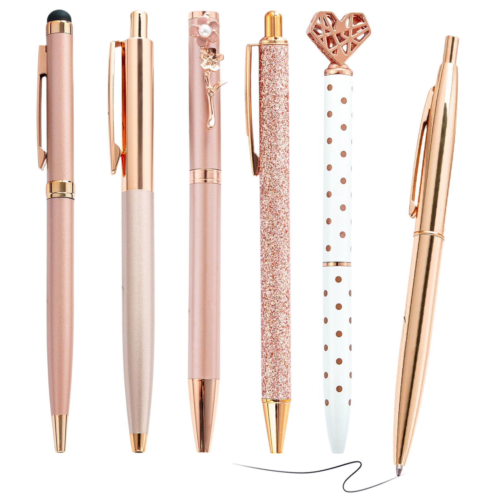 Belegao 6PCS Ballpoint Pens for Women Bling Metal Ball Point Pen Rose Gold โ image 1