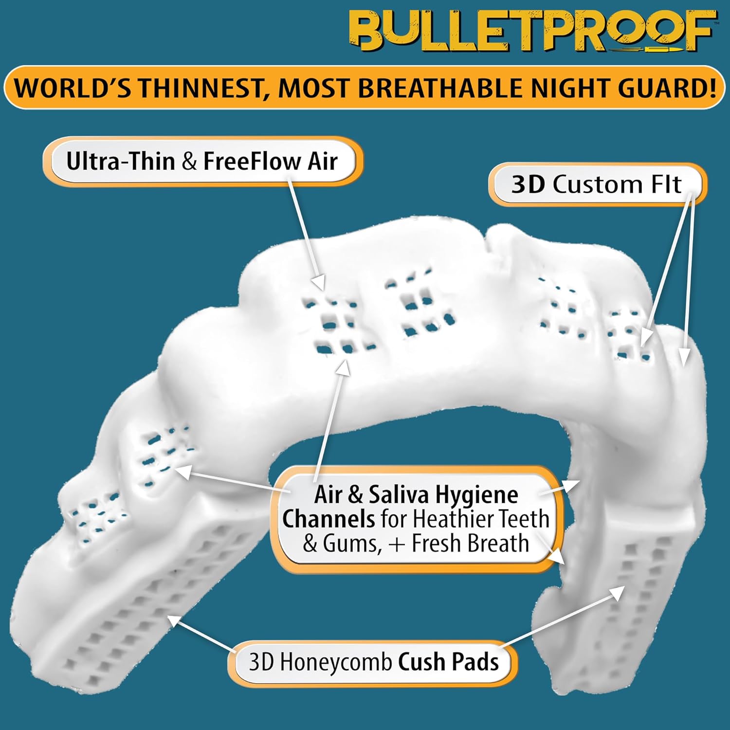 Night Guard Bulletproof: World’s Thinnest Mouth Guard for Grinding Teeth at Night. Bite Clenching Mouthguard for Sleeping. Women Men Nighttime Dental Relief Nightguard for Sleep Adult Kids - Image 4