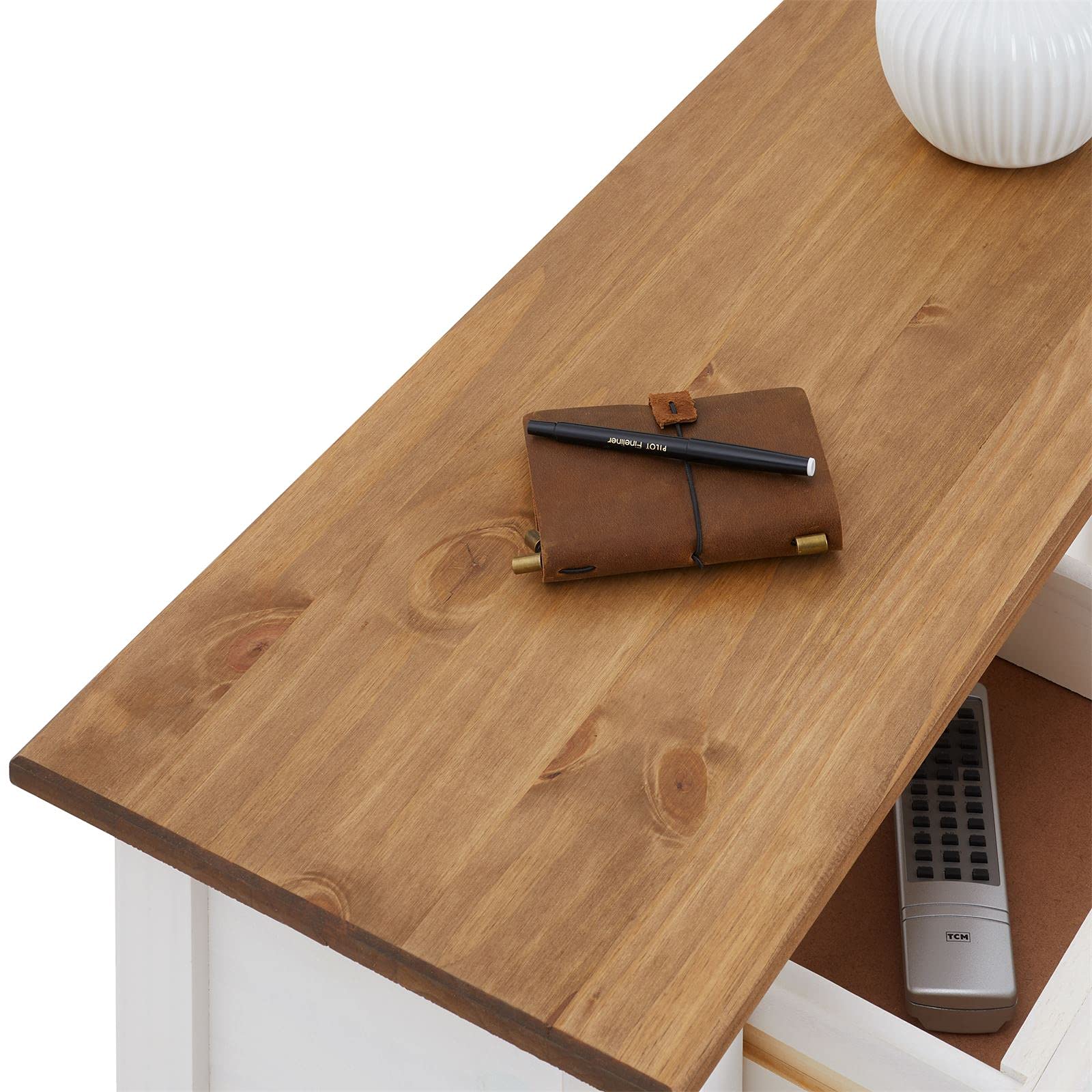 IDIMEX Console Campo Meuble Style Mexicain, Table Console Fabriquée en Pin Massif, 2 Tiroirs, 1 Étagère, Poignées en Métal, Console Finition lasurée Blanche