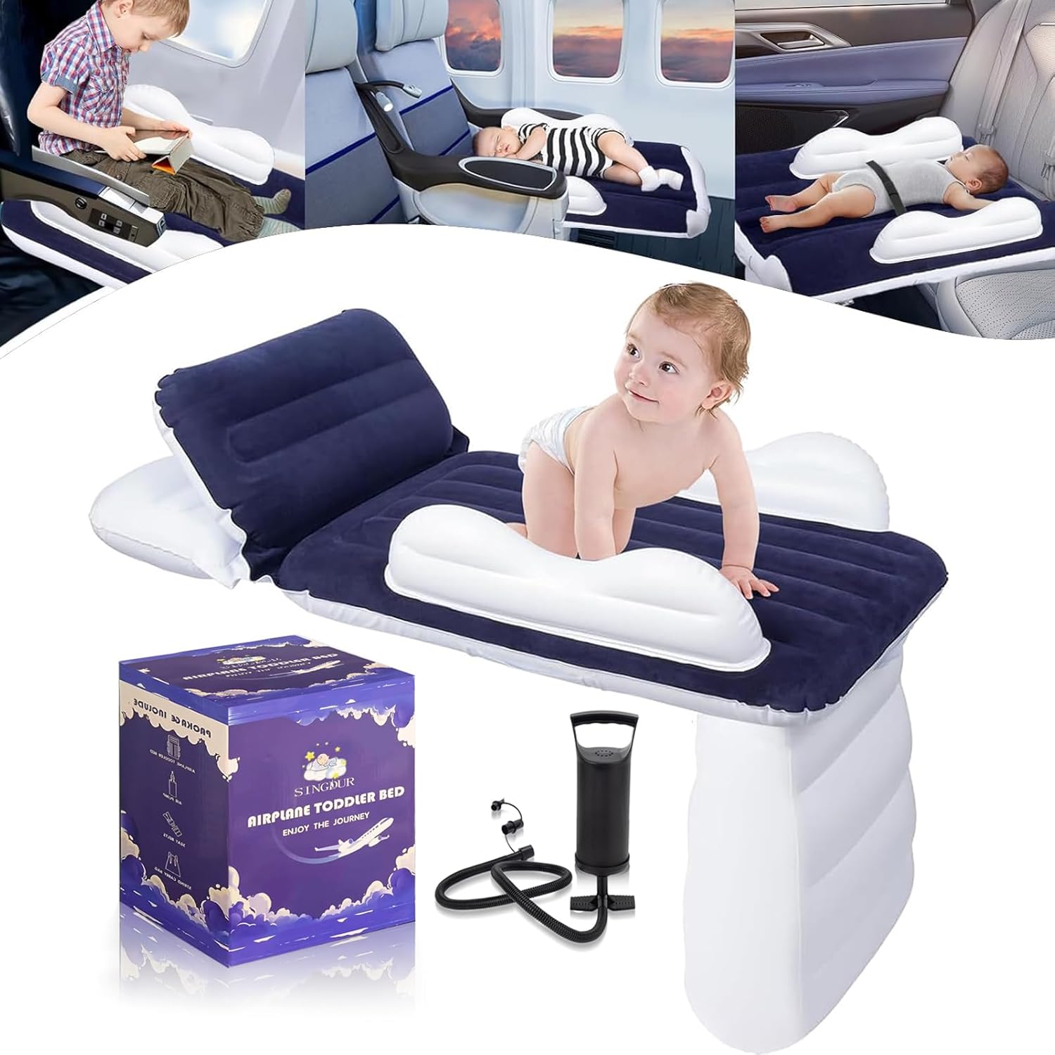 Inflatable Airplane Car Bed For Toddler, Baby Travel Plane Bed