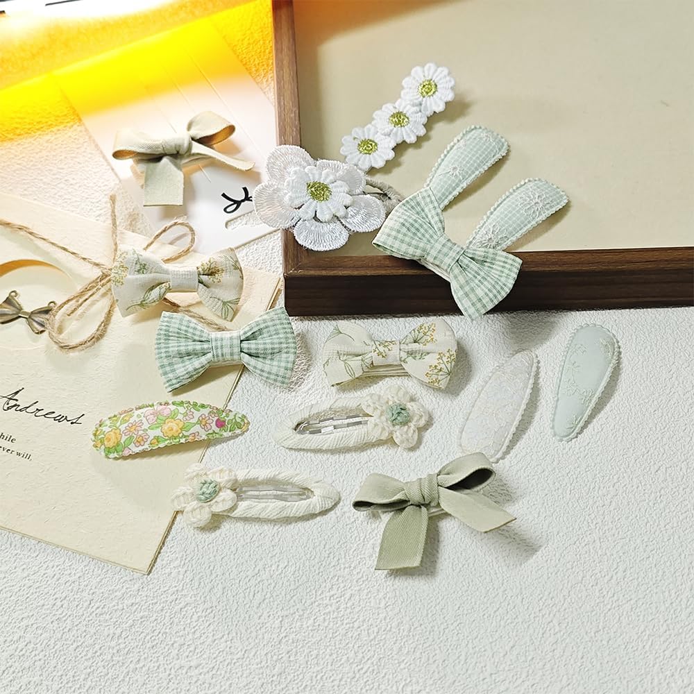 15 Pcs Adorable Baby Bow Hair Clips Elegantly Designed Baby Girls Hair Bows Perfect for Spring and Summer Styling Hair Accessories (green color set)
