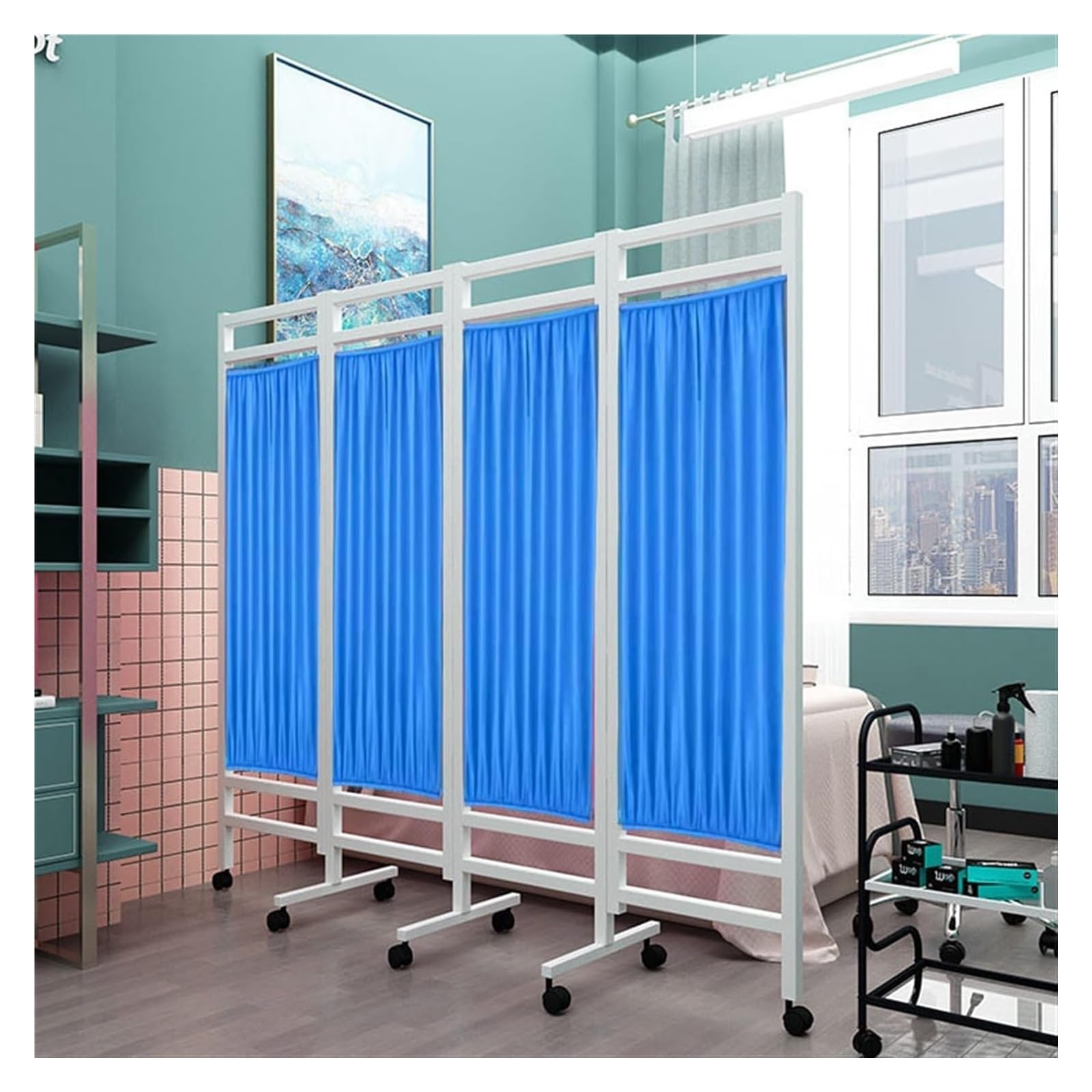 Paravent médical à 4 panneaux mobiles cloison pliante blanche de 6 pieds pour cabinet
