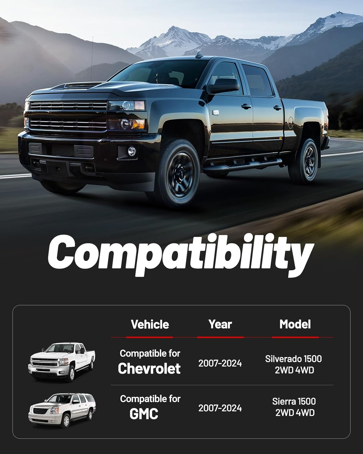 EVIL ENERGY 3" Front and 2" Rear Leveling Kits Compatible with 2007-2024 Chevy Silverado 1500 GMC Sierra 1500 2WD 4WD, 3 inch Front and 2 inch Rear Suspension Forged Strut Spacers Lift Kits Black