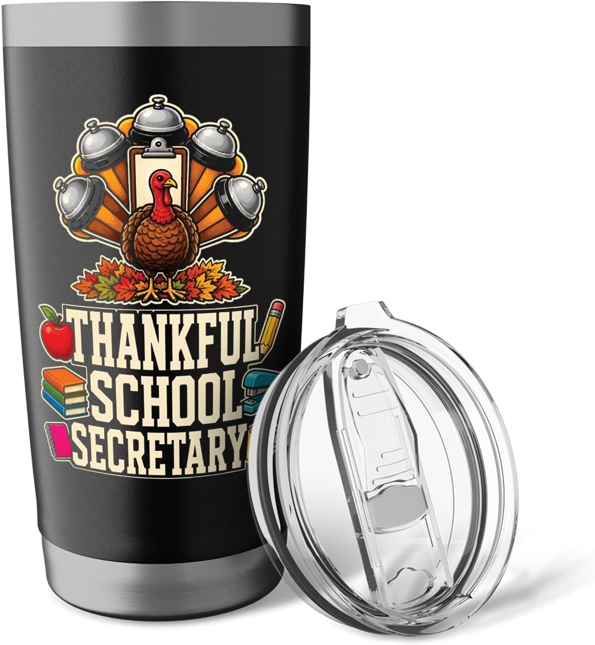 School Secretary Thankful Turkey Fall Front Office Gift Stainless Steel Insulated Tumbler image 5