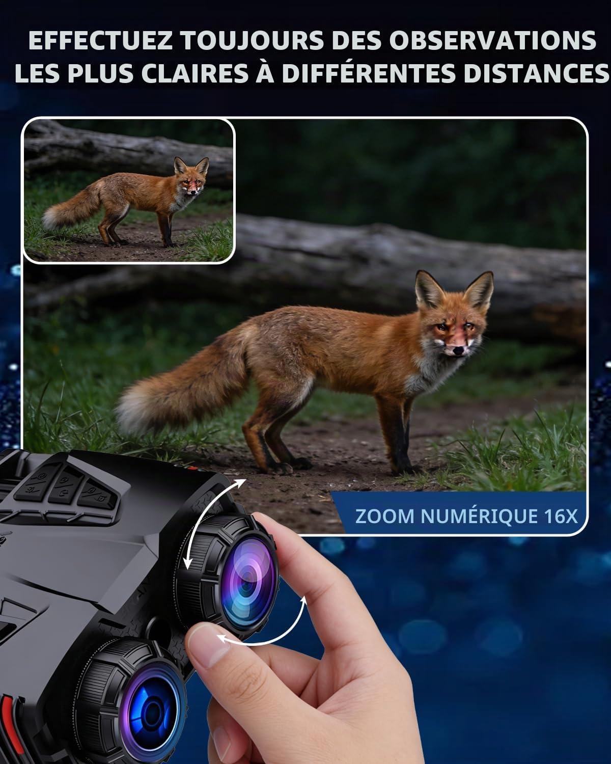 Lunettes de vision nocturne 4K jour/nuit | Jumelles de vision nocturne zoom 10x écran LCD 7,6 cm infrarouge, batterie rechargeable 4000 mAh, carte TF 32 Go, enregistrement vidéo et son WiFi pour le