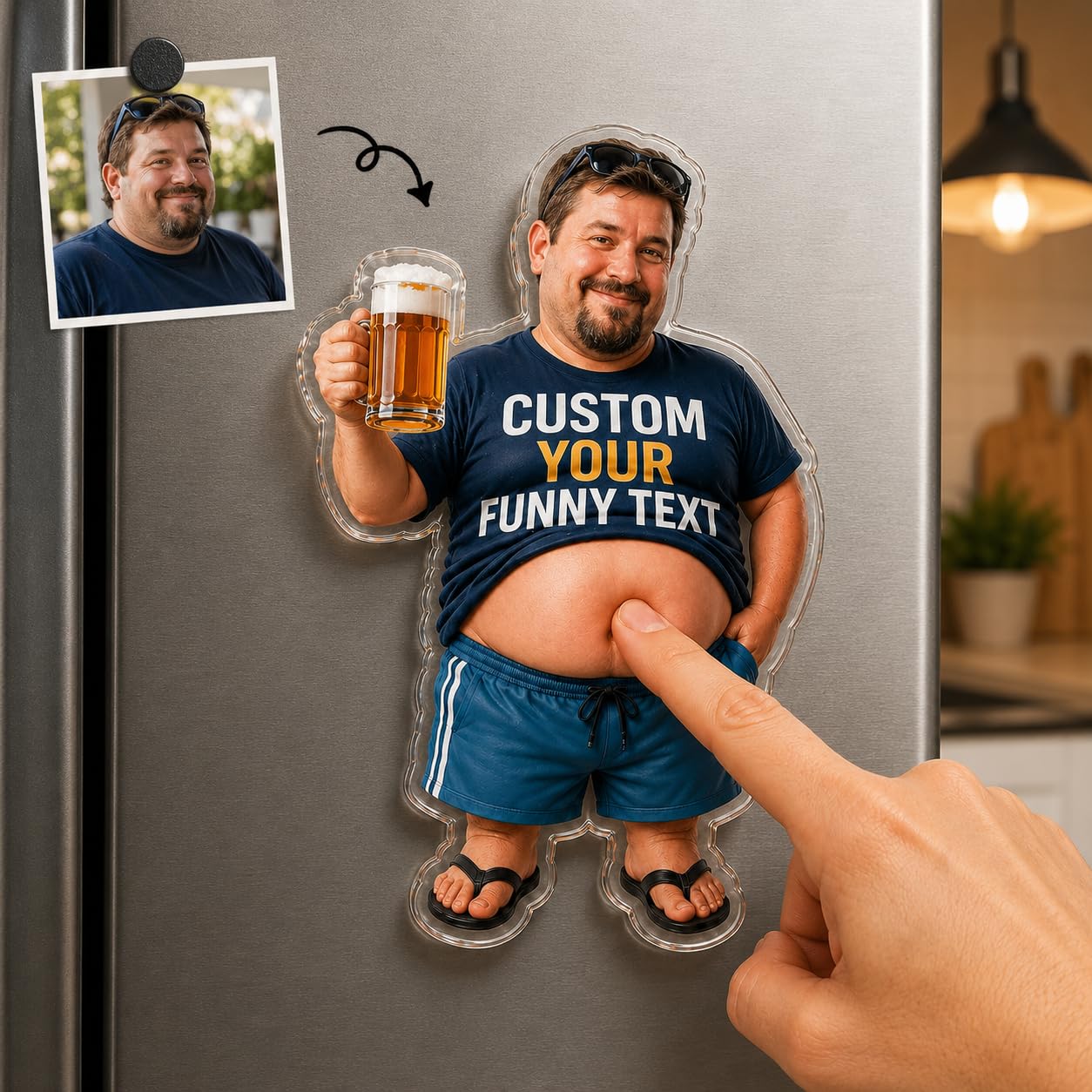 Custom Funny Squishy Belly Fridge Magnets, Personalized Face Cute Refrigerator Magnets, Squeezable 3D Soft Belly Fridge Decor, Stress Relief Gift for Father’s Day Mother’s Day (Design 3) — image 1
