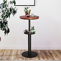 Vista 1 de Topower Mesa de pub industrial 19.7 "redonda de madera de pino maciza superior de doble capa 41.3 "H mesa de barra negra