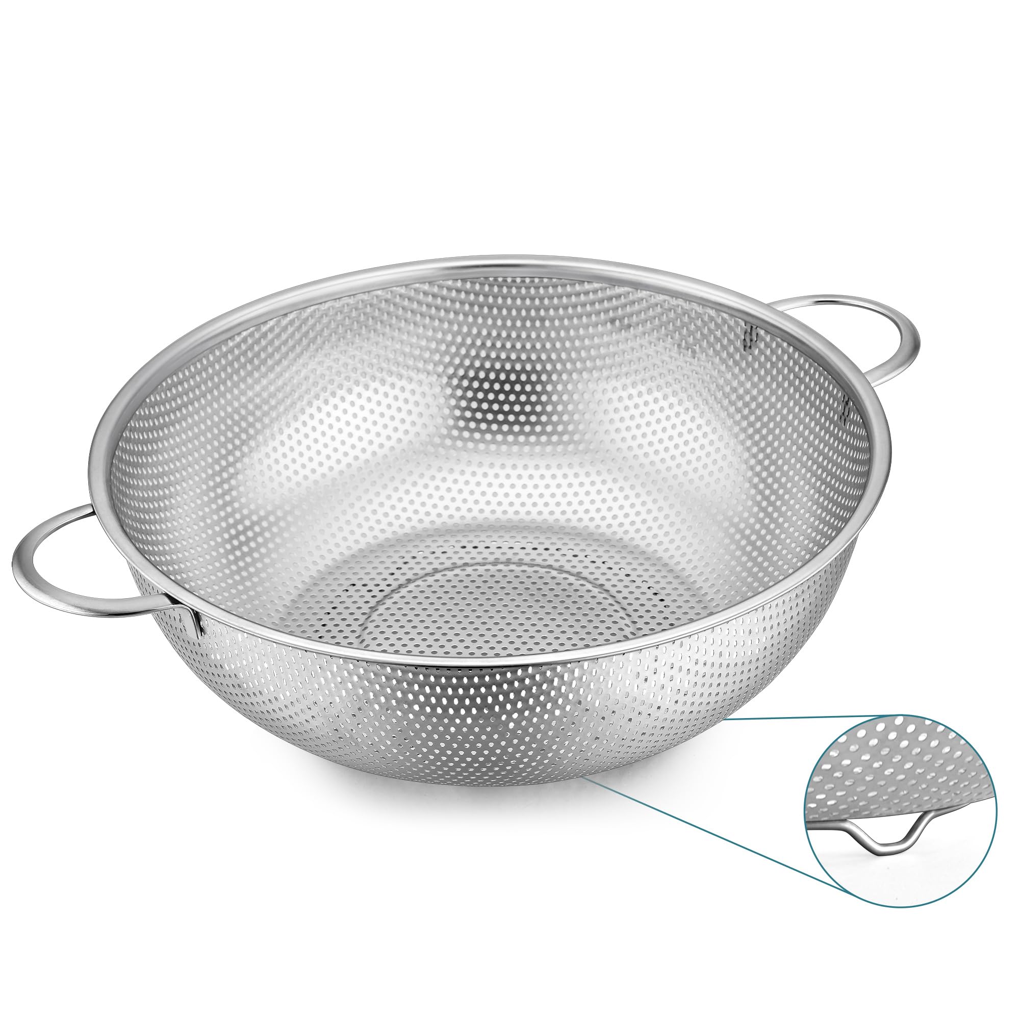 Joyfair Stainless Steel Colander, 22.5cm Metal Micro-Perforated Kitchen Colander Strainer with Handle Great for Rice Food Pasta Fruits Vegetable, Fine Mesh & Dishwasher Safe, 3 Quart