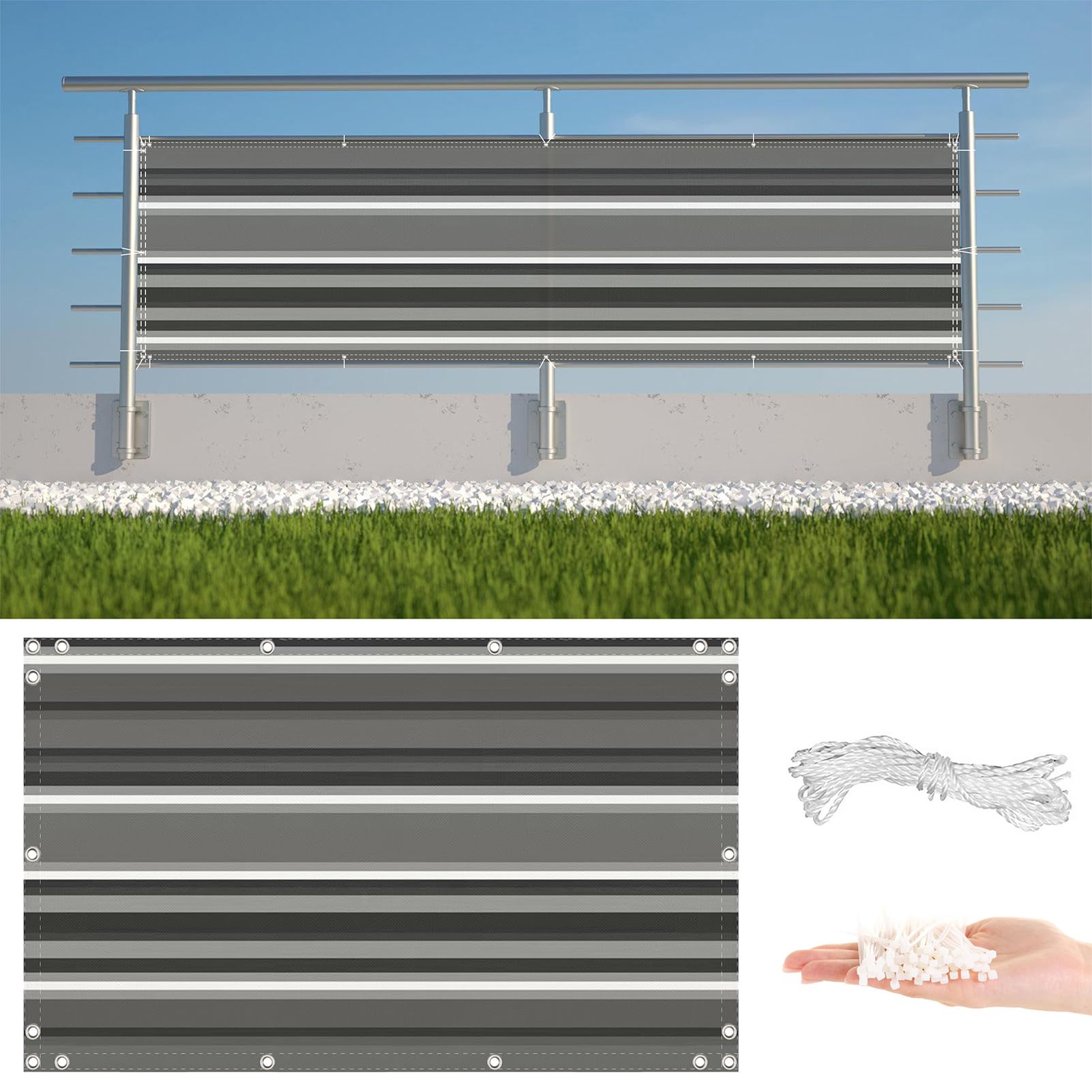 GLDYTVF Balcony 0.9m x 5m Anti Peeping Windproof Anti Ultraviolet Shade Net Cover with Grommets & Cable Ties Ideal for Backyards and Gardens Black & White Stripe Shade Cloth