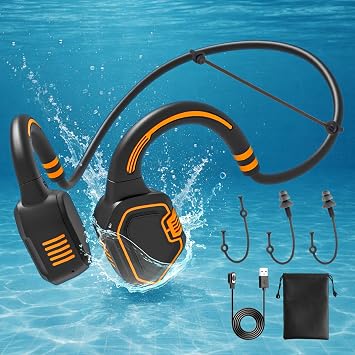 Bone Conduction Swimming Headphones, IP68 Waterproof Open-Ear Bluetooth 5.3 with 32GB MP3 Player