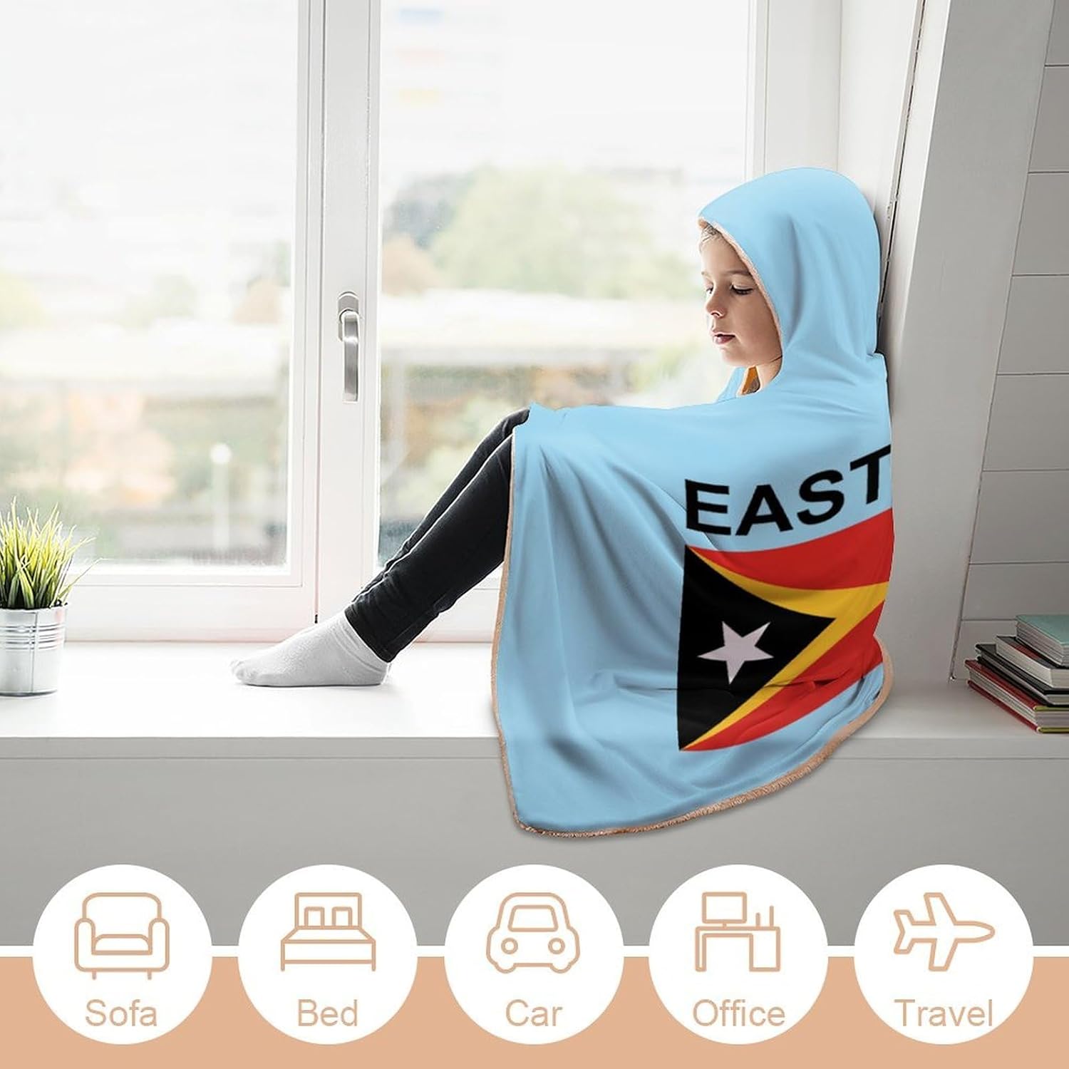 Flag of East Timor Fashion Wearable Blanket Hoodie Fleece Throw Cloak Robe Unisex