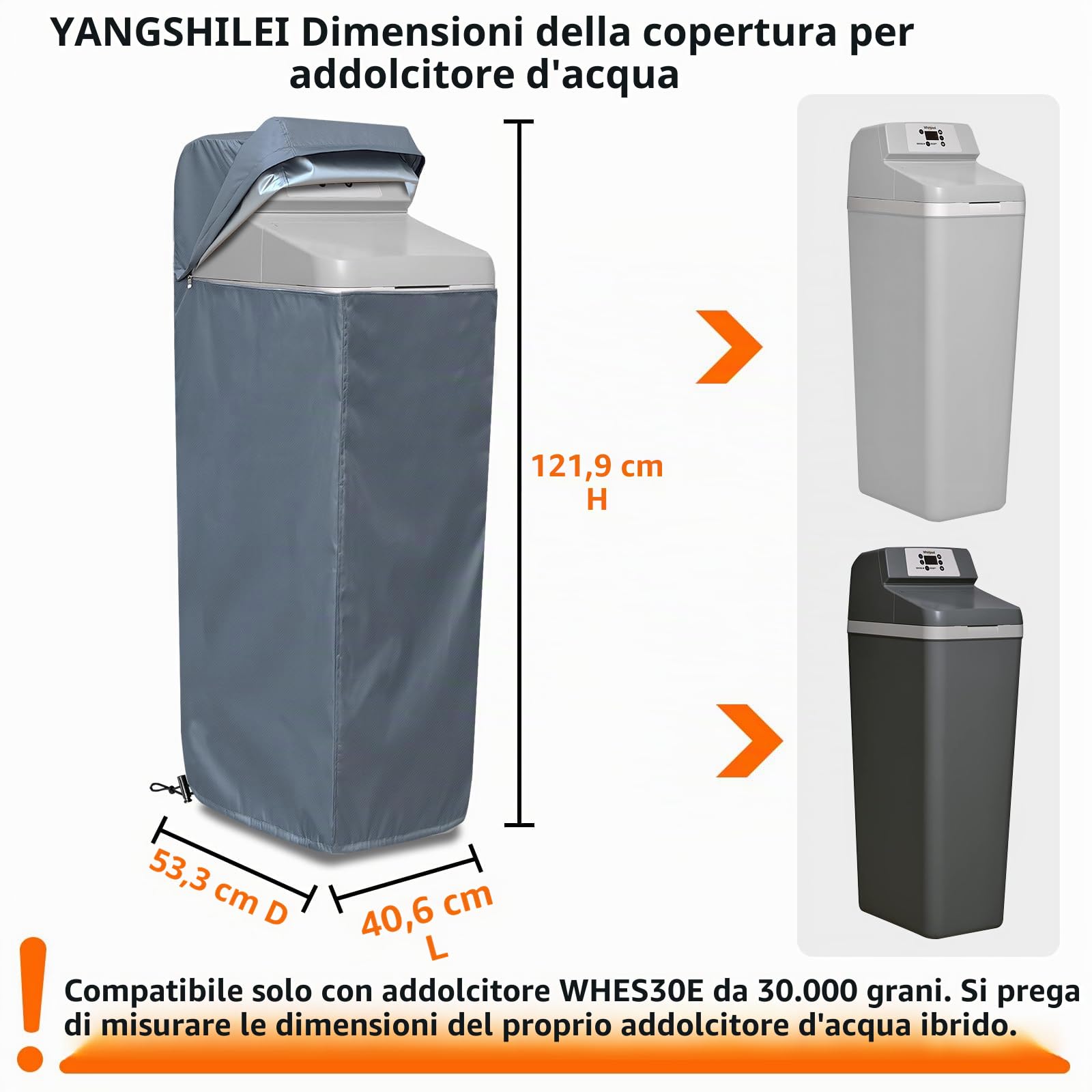 Copertura per addolcitore d'acqua YANGSHILEI per addolcitore a grani WHES30E/WHES40E, parte superiore apribile, facile da usare, installazione senza rimozione per la protezione UV dalla polvere