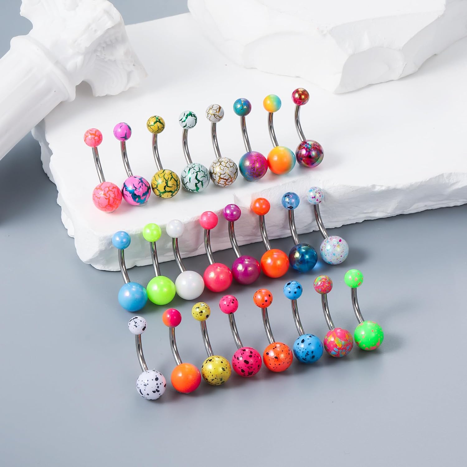 Vsnnsns 14G Belly Button Ring Piercing Jewelry 316L Stainless Surgical Steel Heart CZ Opal Butterfly Navel Rings Reverse Belly Button Ring Navel Piercing Jewelry for Women Men Hypoallergenic